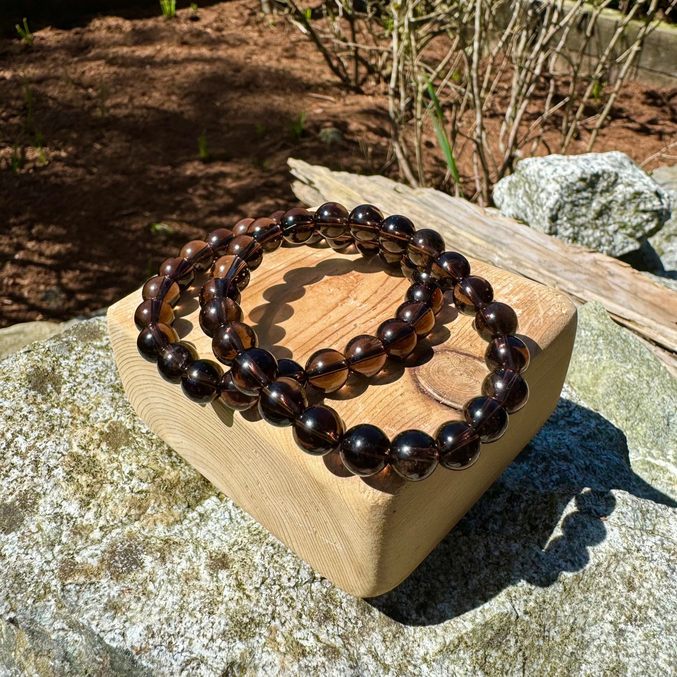 Natural Smoky Quartz 8mm Bead Bracelet, Stretch Band, Handmade Gemstone Jewelry, Healing Crystal, Unisex Gift, Grounding Bracelet - The Celestial Boutique
