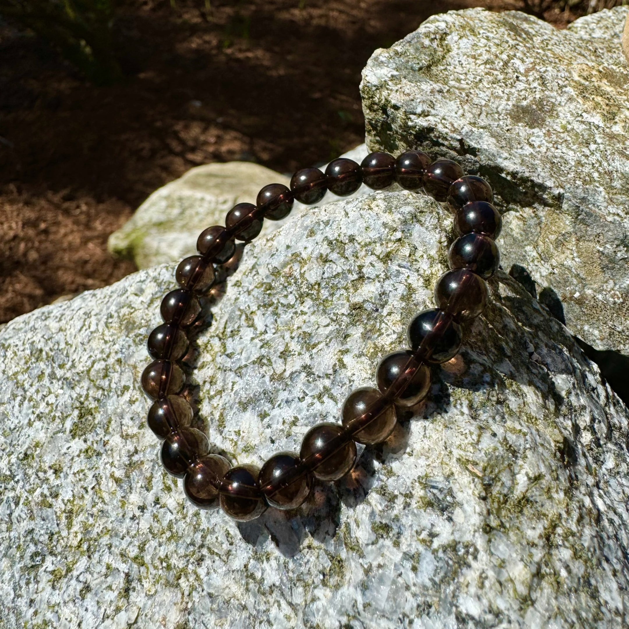 Natural Smoky Quartz 8mm Bead Bracelet, Stretch Band, Handmade Gemstone Jewelry, Healing Crystal, Unisex Gift, Grounding Bracelet - The Celestial Boutique