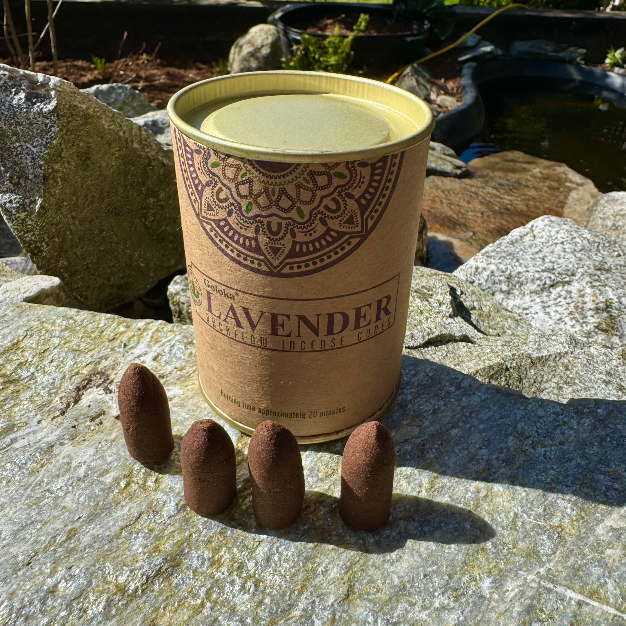 Goloka Backflow Incense Cones Can of 24 - Choose from 6 Scents for Aromatherapy and Meditation - The Celestial Boutique