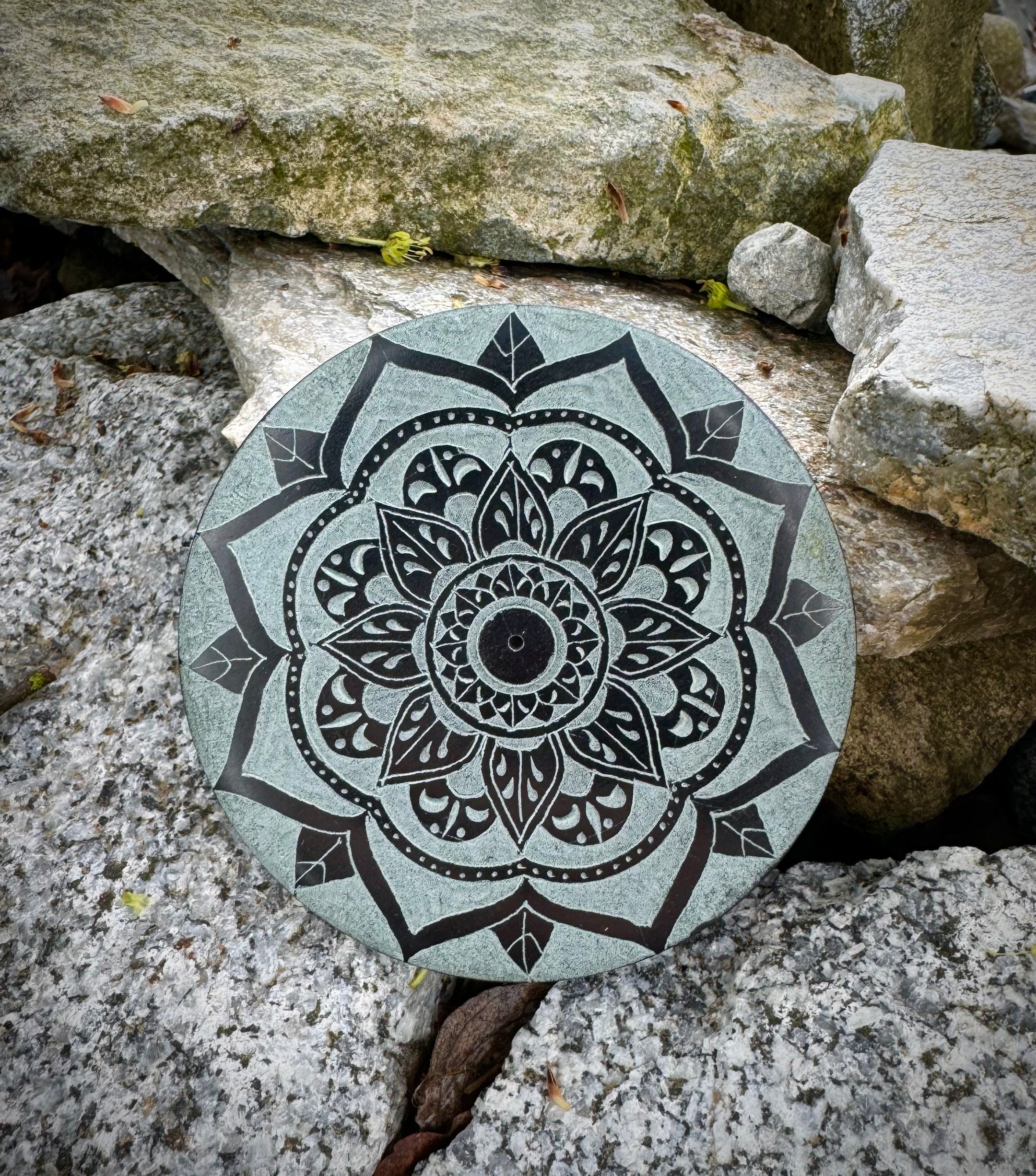 Soapstone Mandela Incense Holder 4" - Elegant and Durable Holder for Incense Sticks and Cones - The Celestial Boutique