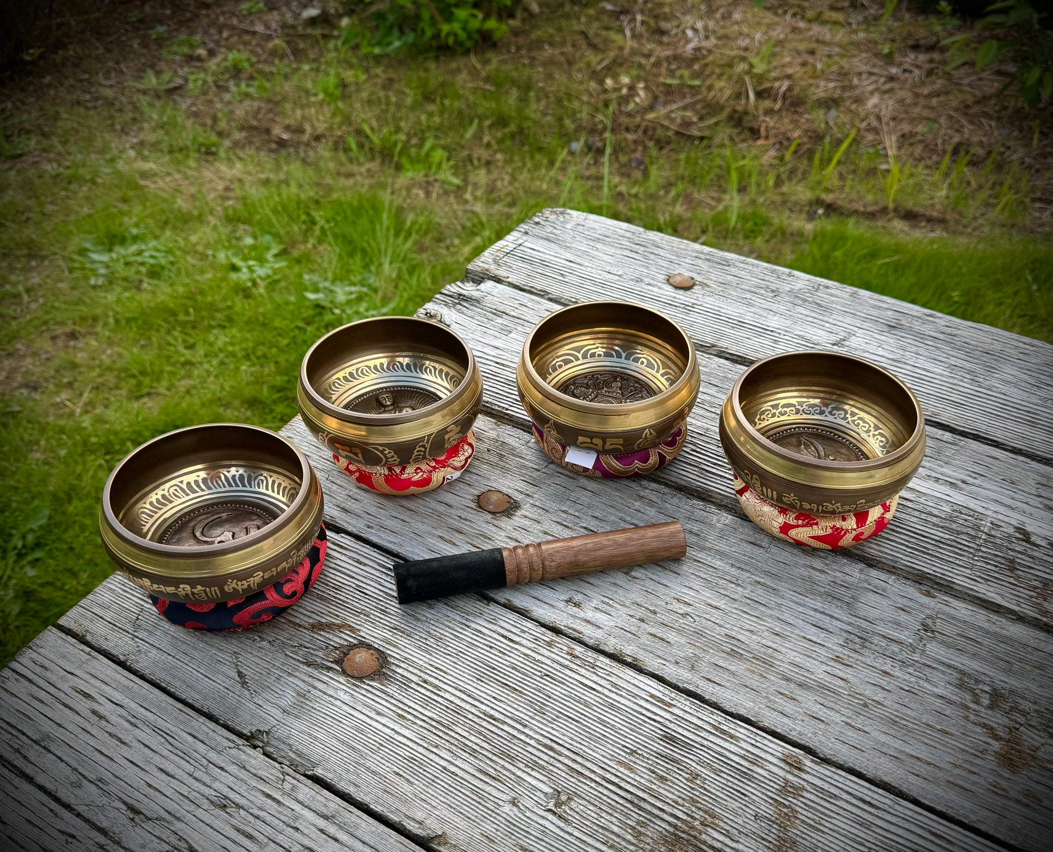 Beautiful Carved Tibetan Singing bowls 4.5 Inch, 4 designs, Handmade from Nepal - The Celestial Boutique
