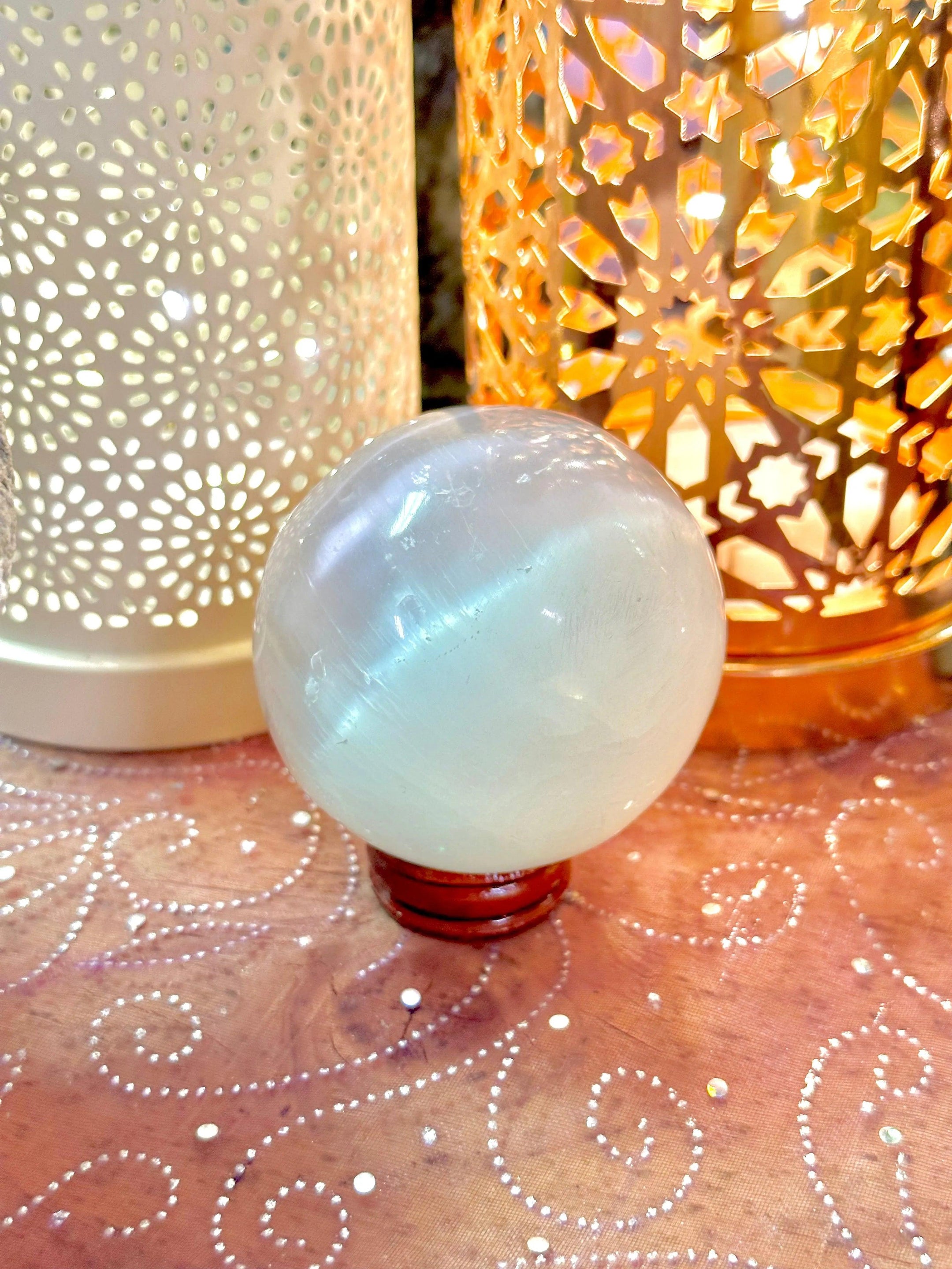 Beautiful Natural Selenite Spheres imported from from Brazil, Average 58mm and 250 grams, Energy Cleansing - The Celestial Boutique