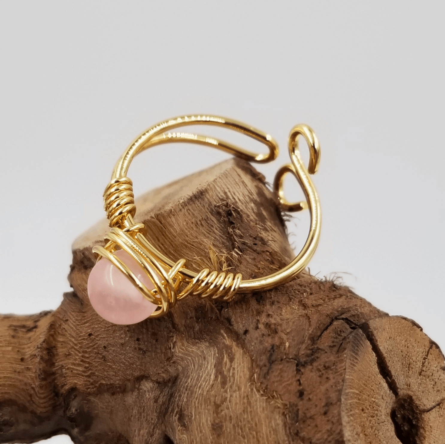 Adjustable Handmade Natural Stone Crystal Open Ring, Gold Plated, Amazonite, Rose Quartz, Obsidian, Amethyst, Elegant Jewelry - The Celestial Boutique