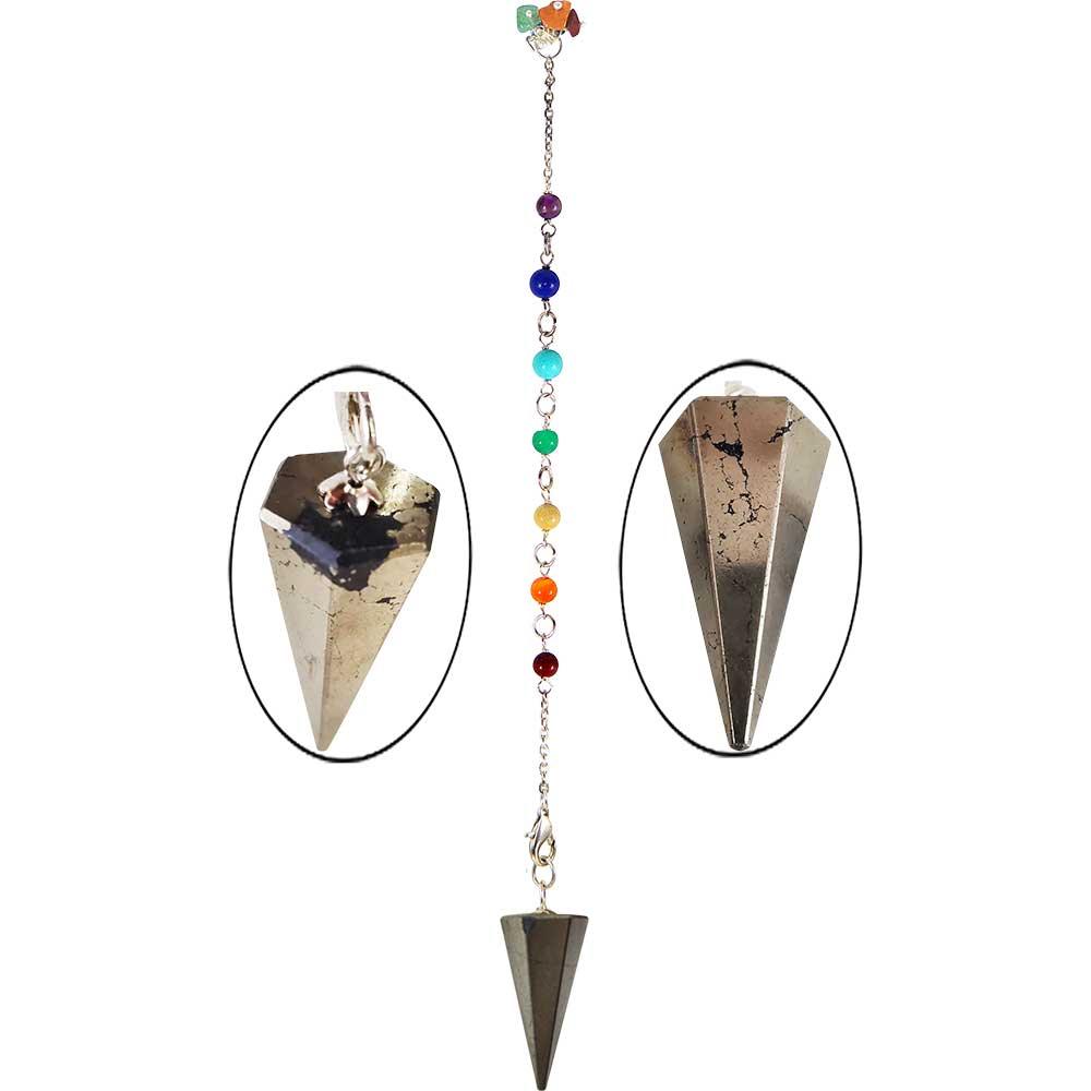 Black and Gold Chakra Pyrite Pendulum with Matching Chakra Stones on Chain - Divination Tool, Energy Healing, Spiritual Insight - The Celestial Boutique