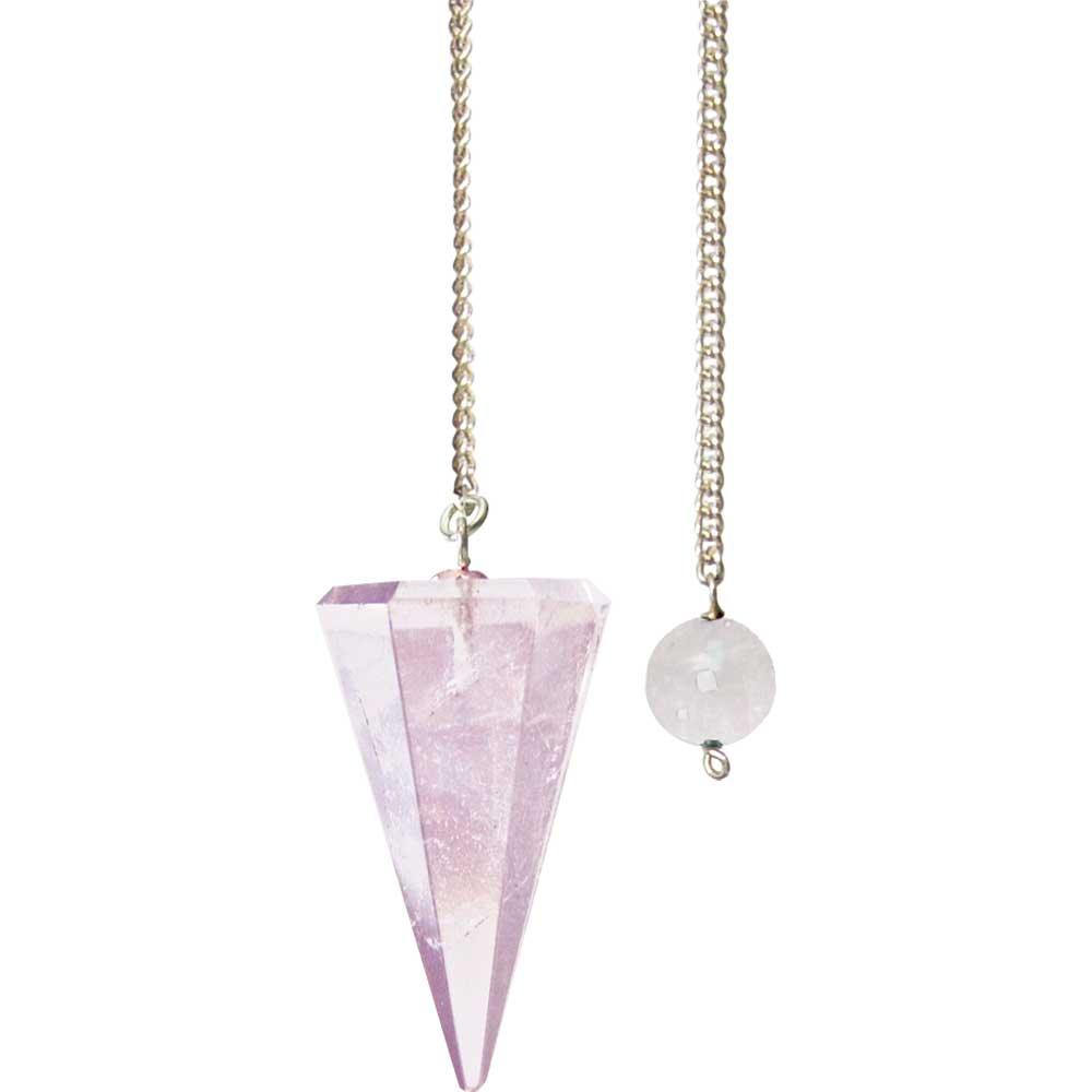 Rose Quartz Hexagonal Pendulum on Chain - Divination Tool, Love Energy, Spiritual Insight - The Celestial Boutique