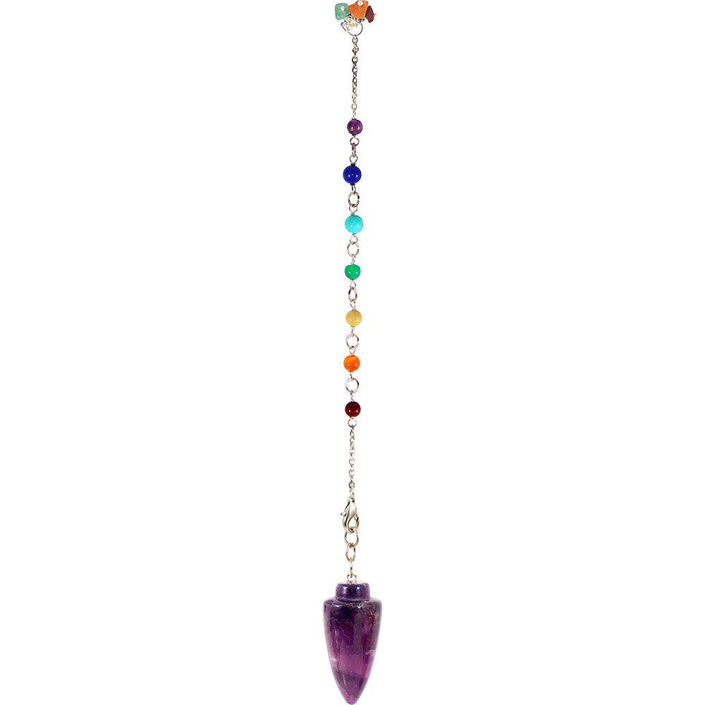 Amethyst Chakra Pendulum with Matching Chakra Stones on Chain for Healing and Divination, Reiki Crystal Pendulum for Energy Balancing - The Celestial Boutique