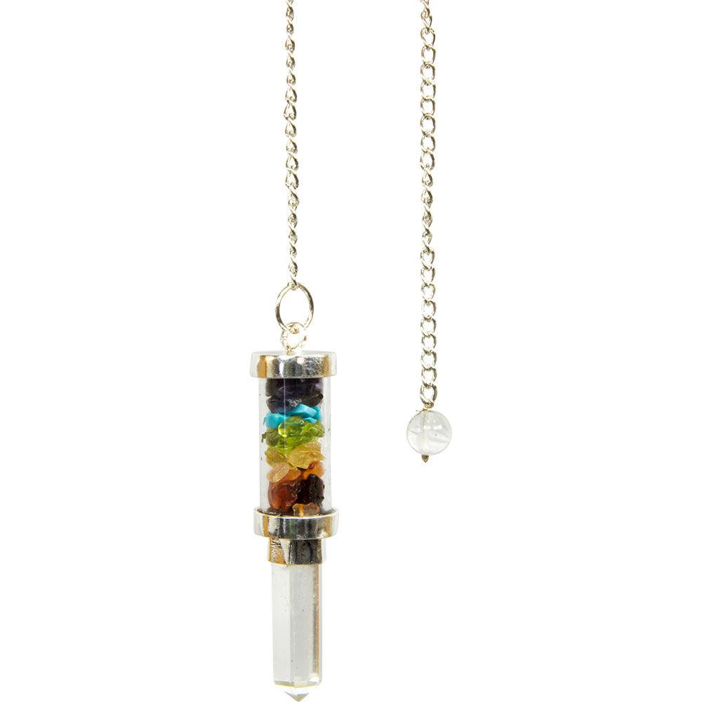 Chakra Pendulum with Stone Chips in Glass Tube - 9" Long Energy Healing Tool for Chakra Balancing and Meditation - The Celestial Boutique