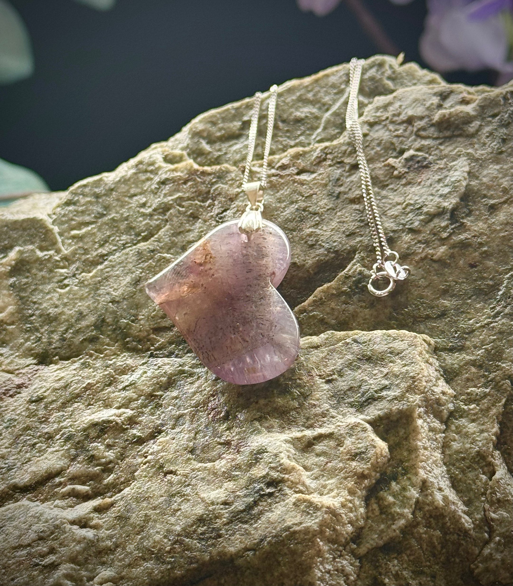 Natural Auralite 23 Heart Pendant Necklace, With or Without Chain, Authentic, Beautiful and Rare - The Celestial Boutique