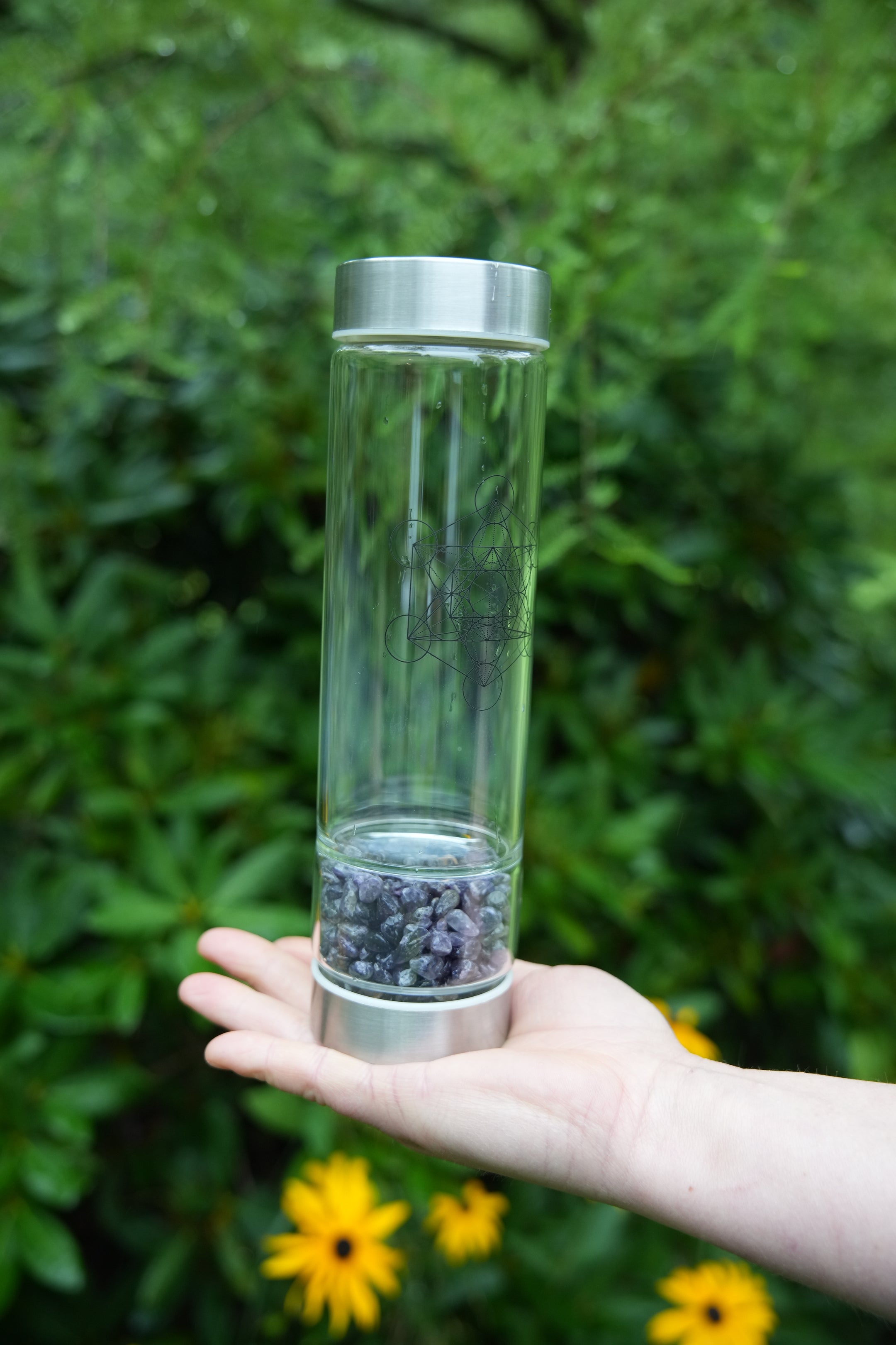 Amethyst Gemstone Infused Stainless Steel Water Bottle - Eco-Friendly, Stylish Hydration for Healing and Wellness on the Go