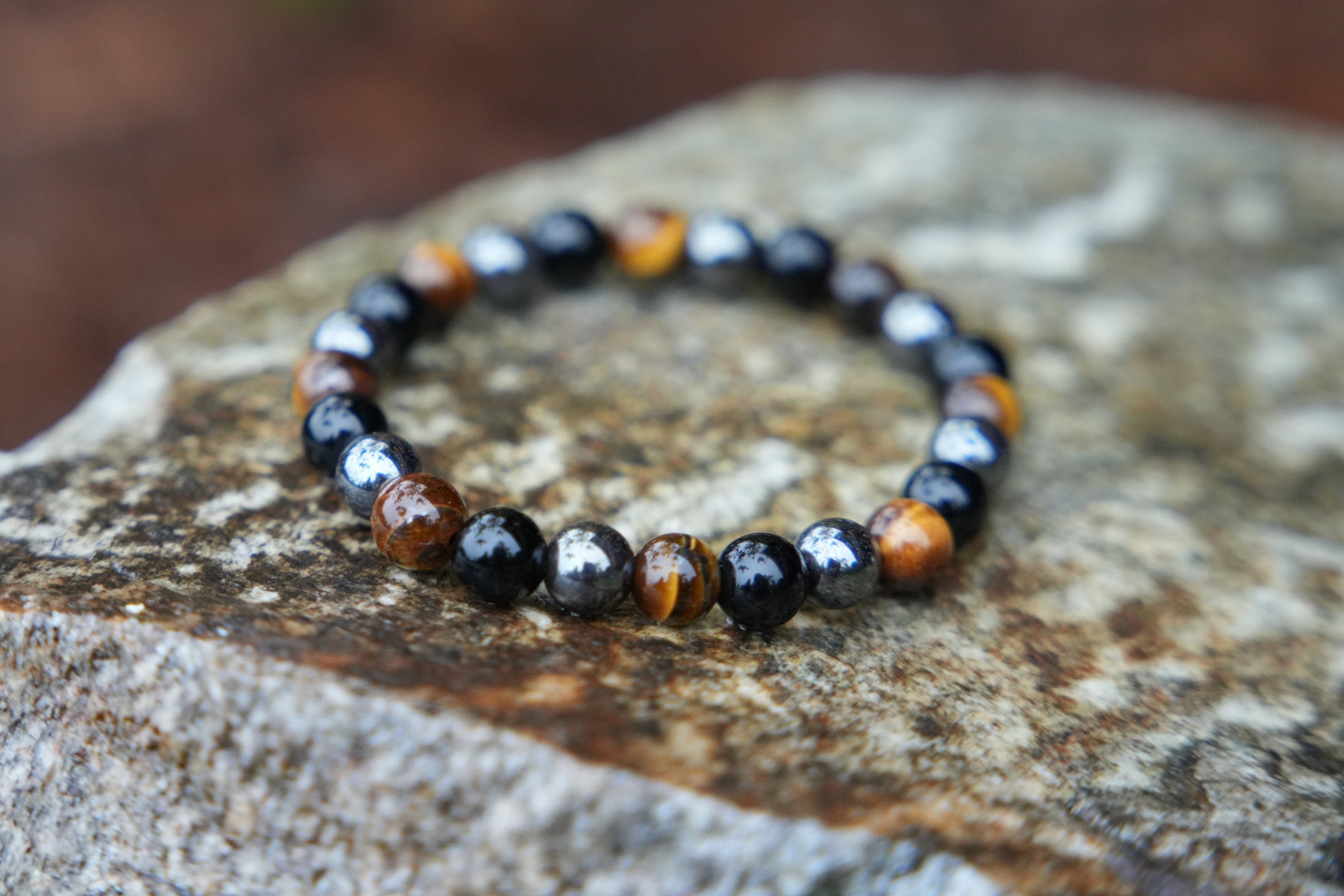 Triple Protection Bracelet 8mm Beads, Black Obsidian, Tiger Eye And Hematite, Healing Crystal Jewelry, Spiritual Gift for Men And Women