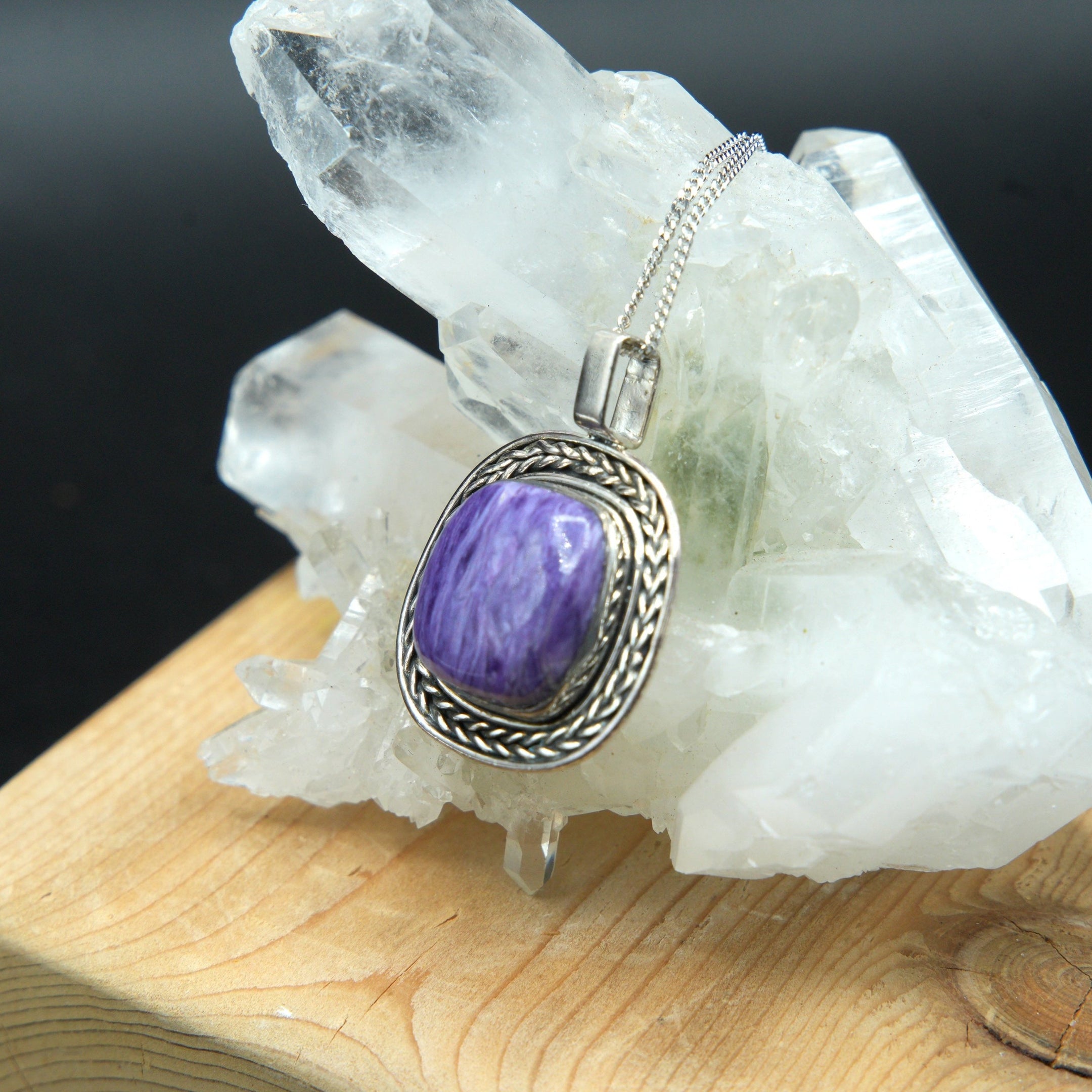 Charoite Pendant Necklace in Sterling Silver, Handmade Jewelry, Choose Your Chain Length, Spiritual Healing, Unique Gift