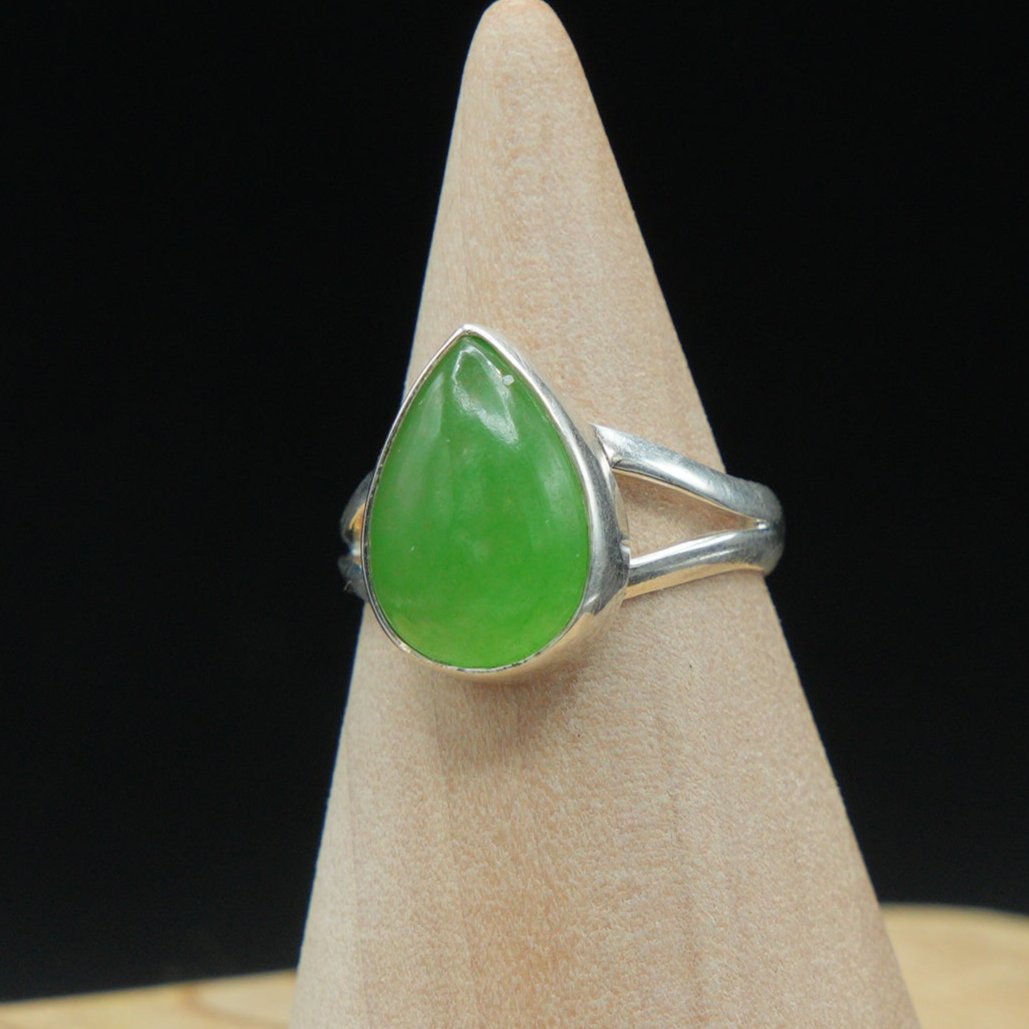 Green Jade Ring in Sterling Silver, Handmade Jewelry, Size 6, Celestial Elegance, Abundance and Harmony Gift