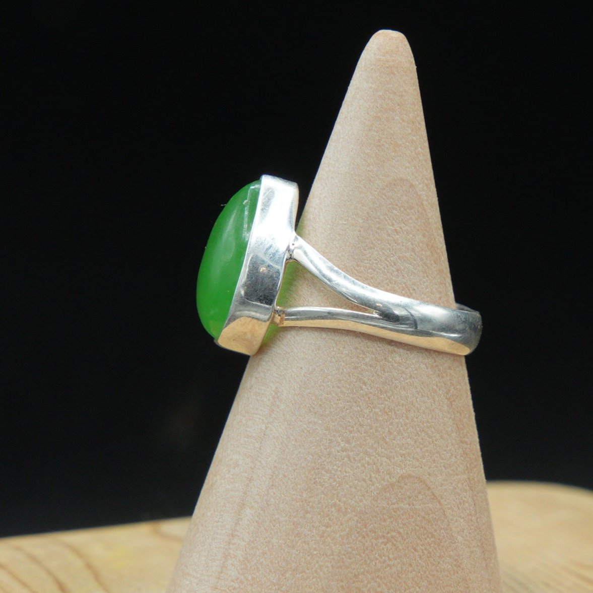 Green Jade Ring in Sterling Silver, Handmade Jewelry, Size 6, Celestial Elegance, Abundance and Harmony Gift