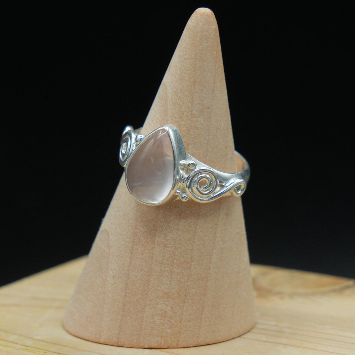 Rose Quartz Ring in Sterling Silver, Handmade Jewelry, Size 7, Celestial Elegance, Love and Healing Gift