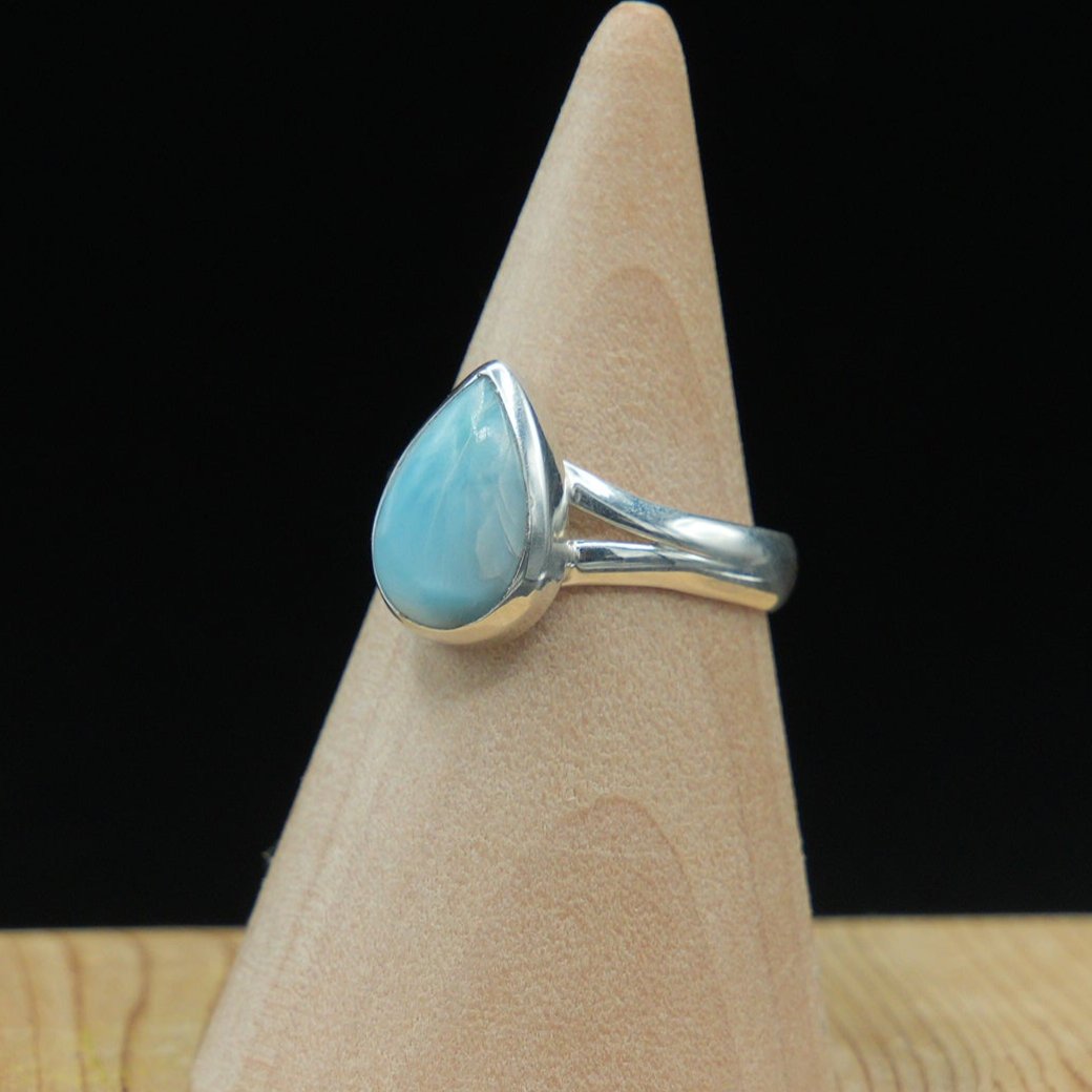 Bague en cristal Larimar - Argent sterling 925, belle et authentique, taille 9