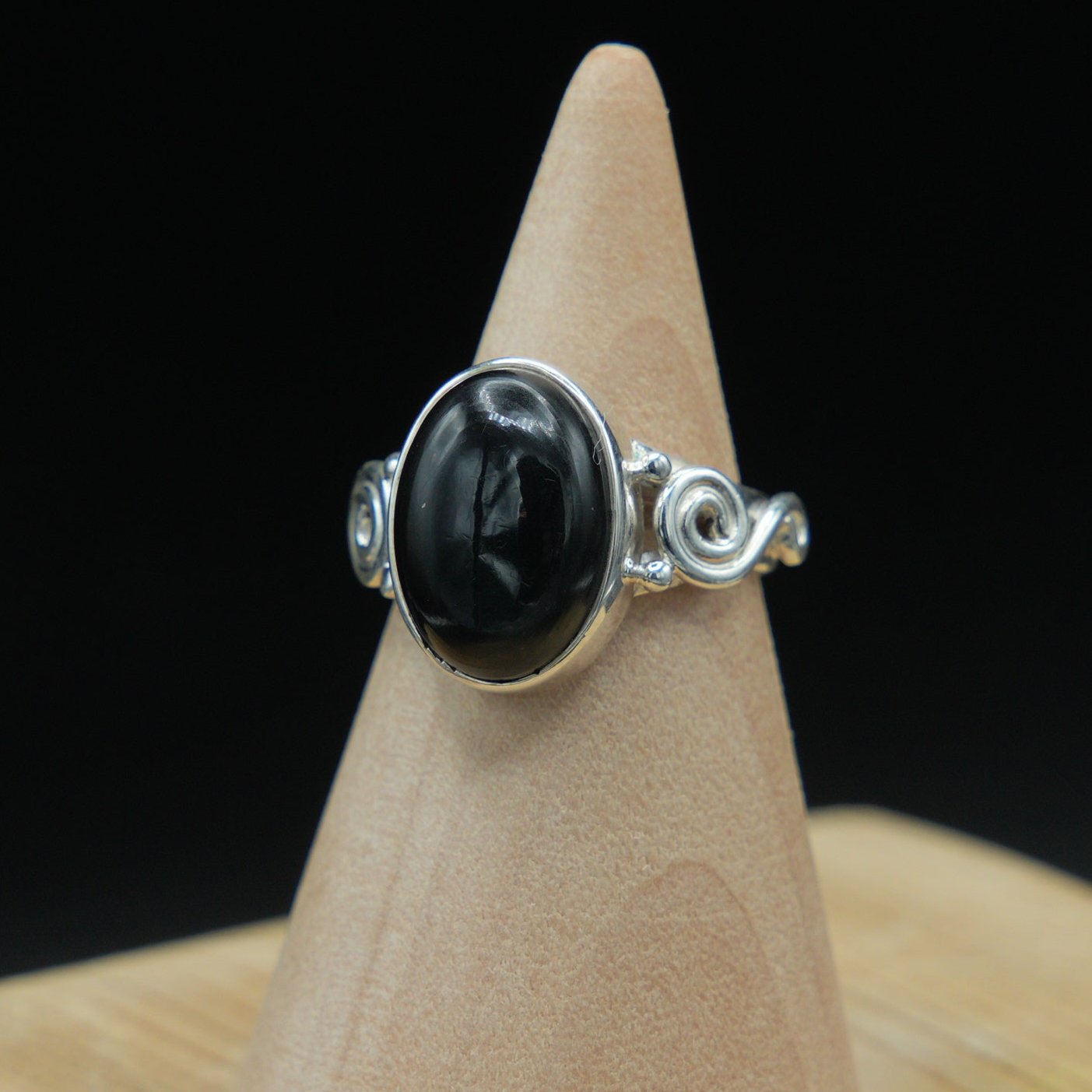 Black Obsidian Ring in Sterling Silver, Handmade Jewelry, Size 6, Celestial Elegance, Protection and Grounding Gift