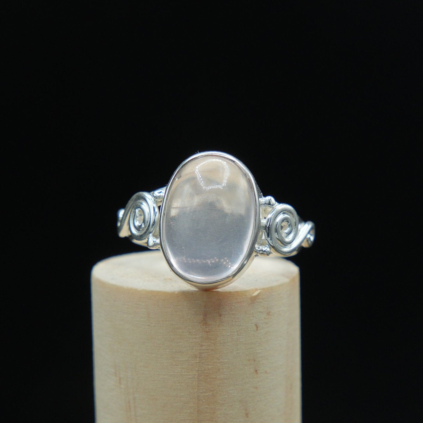 Rose Quartz Ring in Sterling Silver, Handmade Jewelry, Size 8, Celestial Elegance, Love and Healing Gift