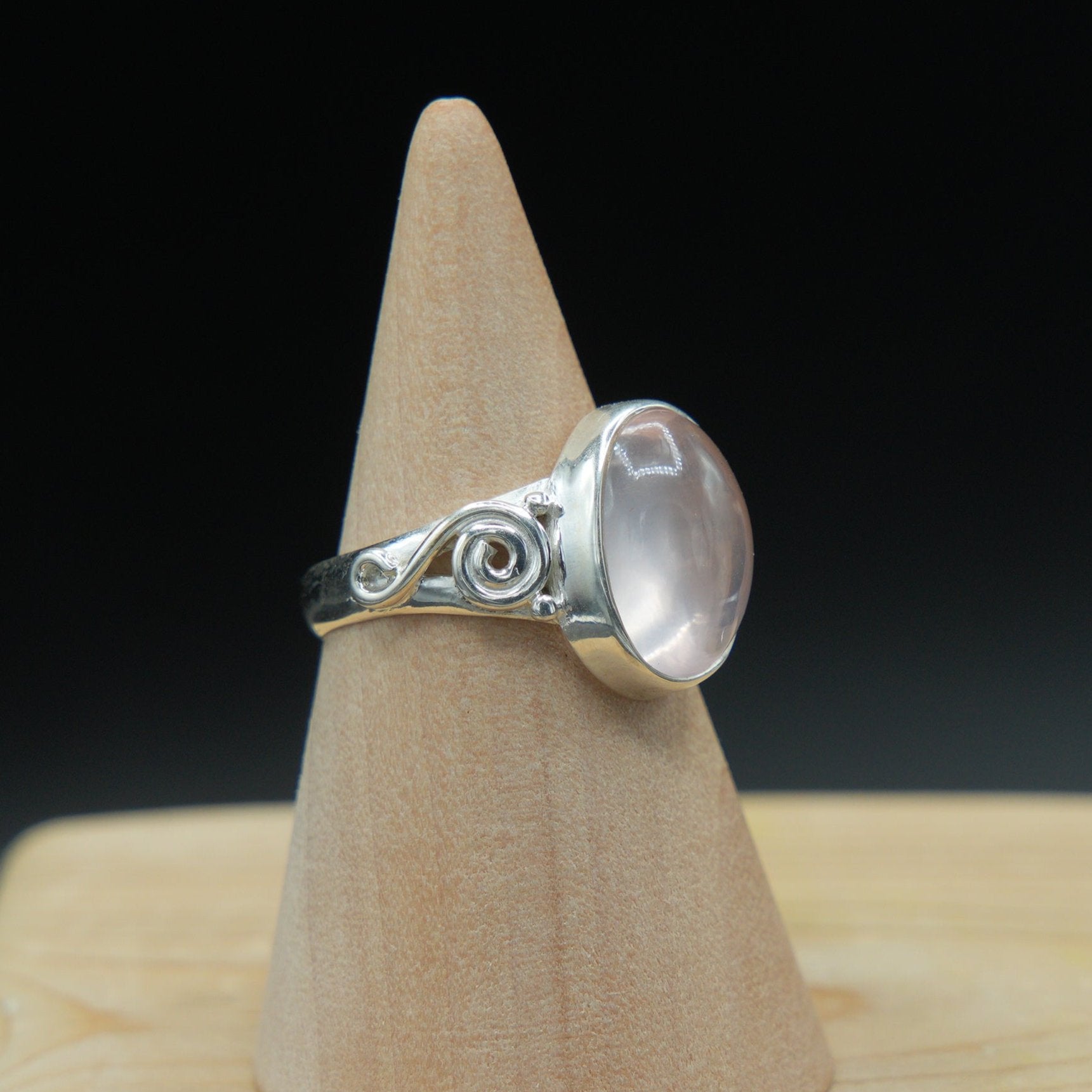 Rose Quartz Ring in Sterling Silver, Handmade Jewelry, Size 8, Celestial Elegance, Love and Healing Gift