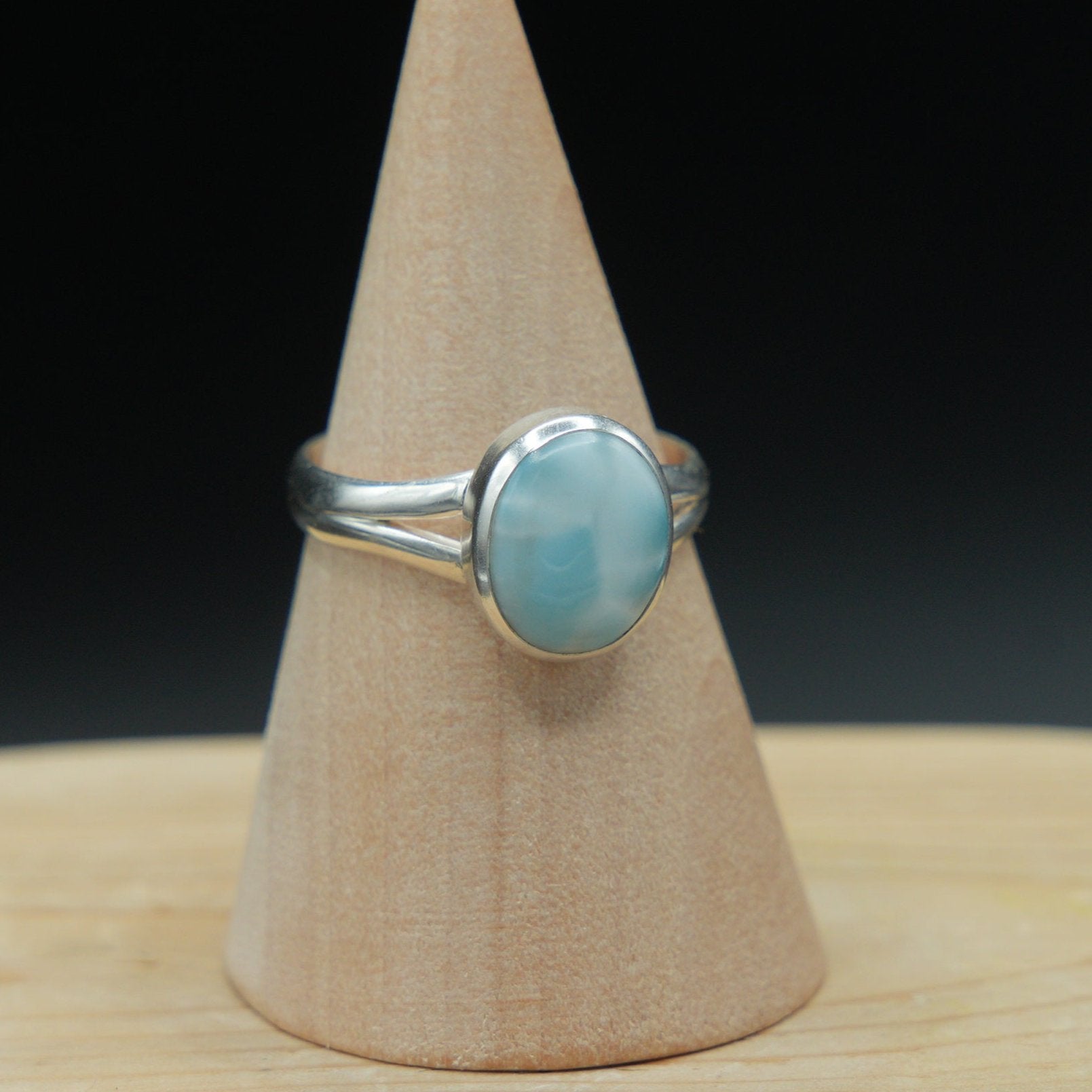 Bague en cristal Larimar - Argent sterling 925, belle et authentique, taille 9