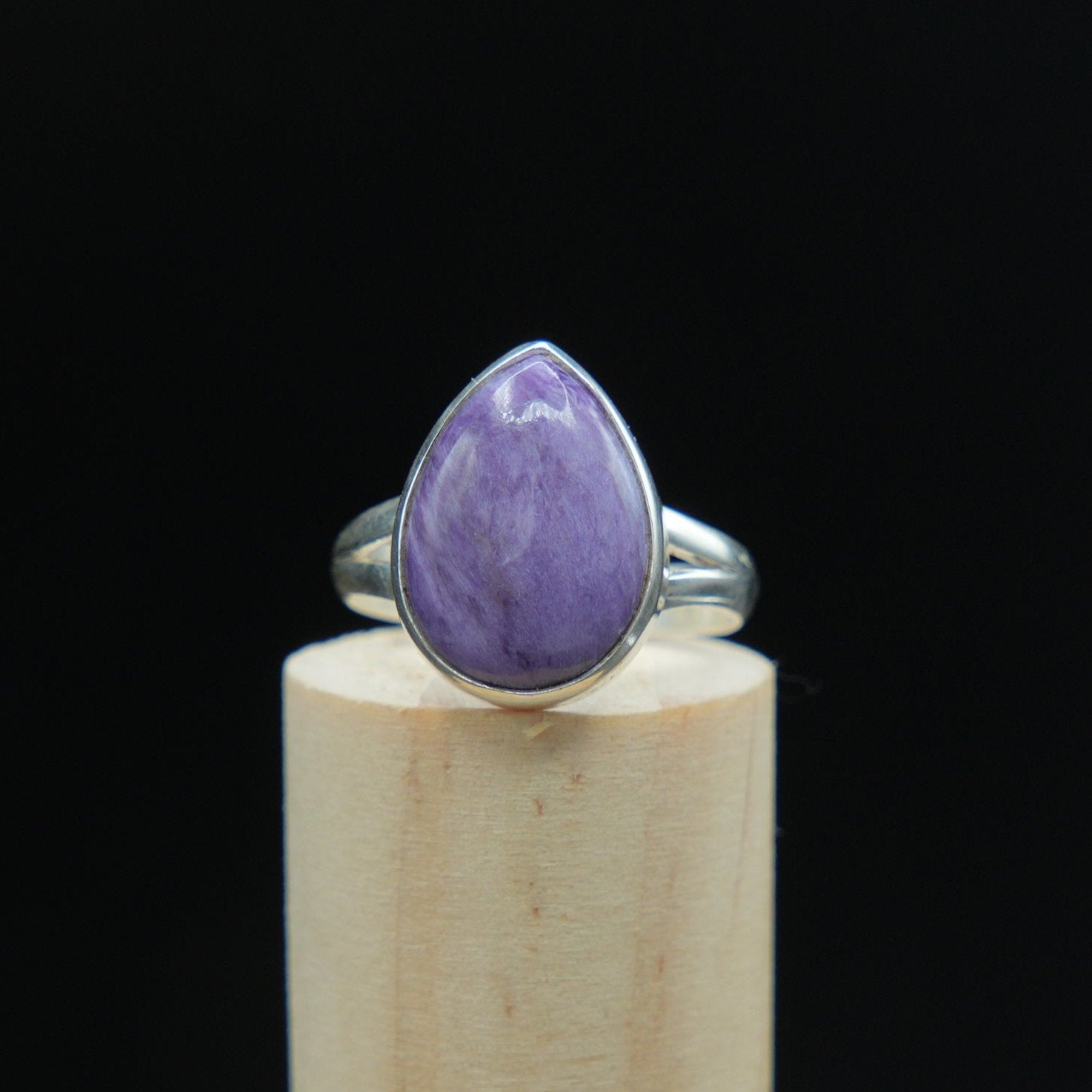 Charoite Ring in Sterling Silver, Handmade Jewelry, Size 8, Celestial Elegance, Transformation and Healing Gift