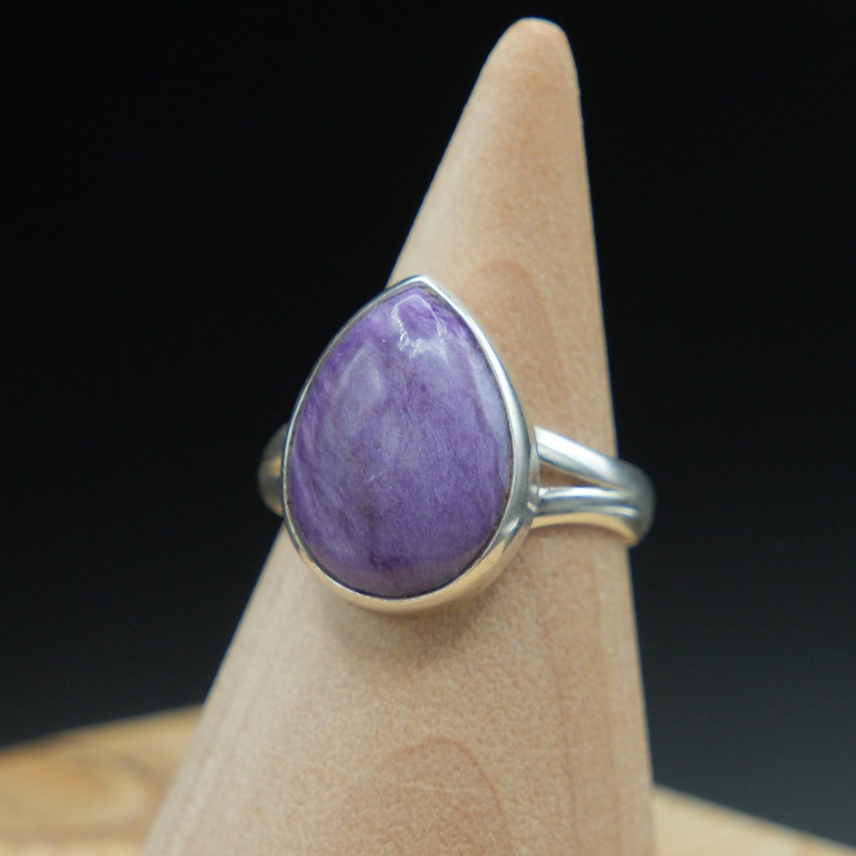 Charoite Ring in Sterling Silver, Handmade Jewelry, Size 8, Celestial Elegance, Transformation and Healing Gift