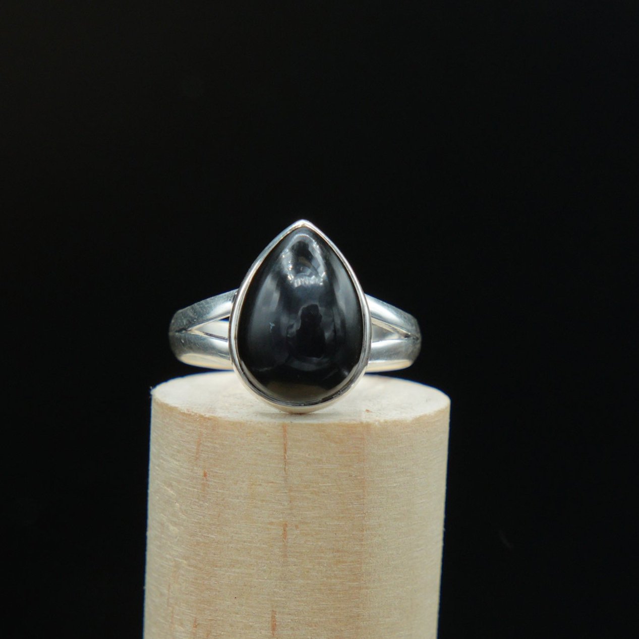 Black Obsidian Ring in Sterling Silver, Handmade Jewelry, Size 8, Celestial Elegance, Protection and Grounding Gift