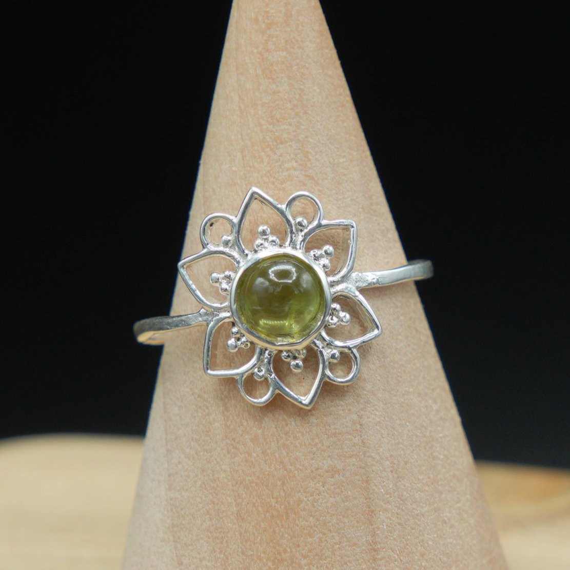 Peridot Ring in Sterling Silver, Handmade Jewelry, Size 9, Celestial Elegance, Abundance and Renewal Gift