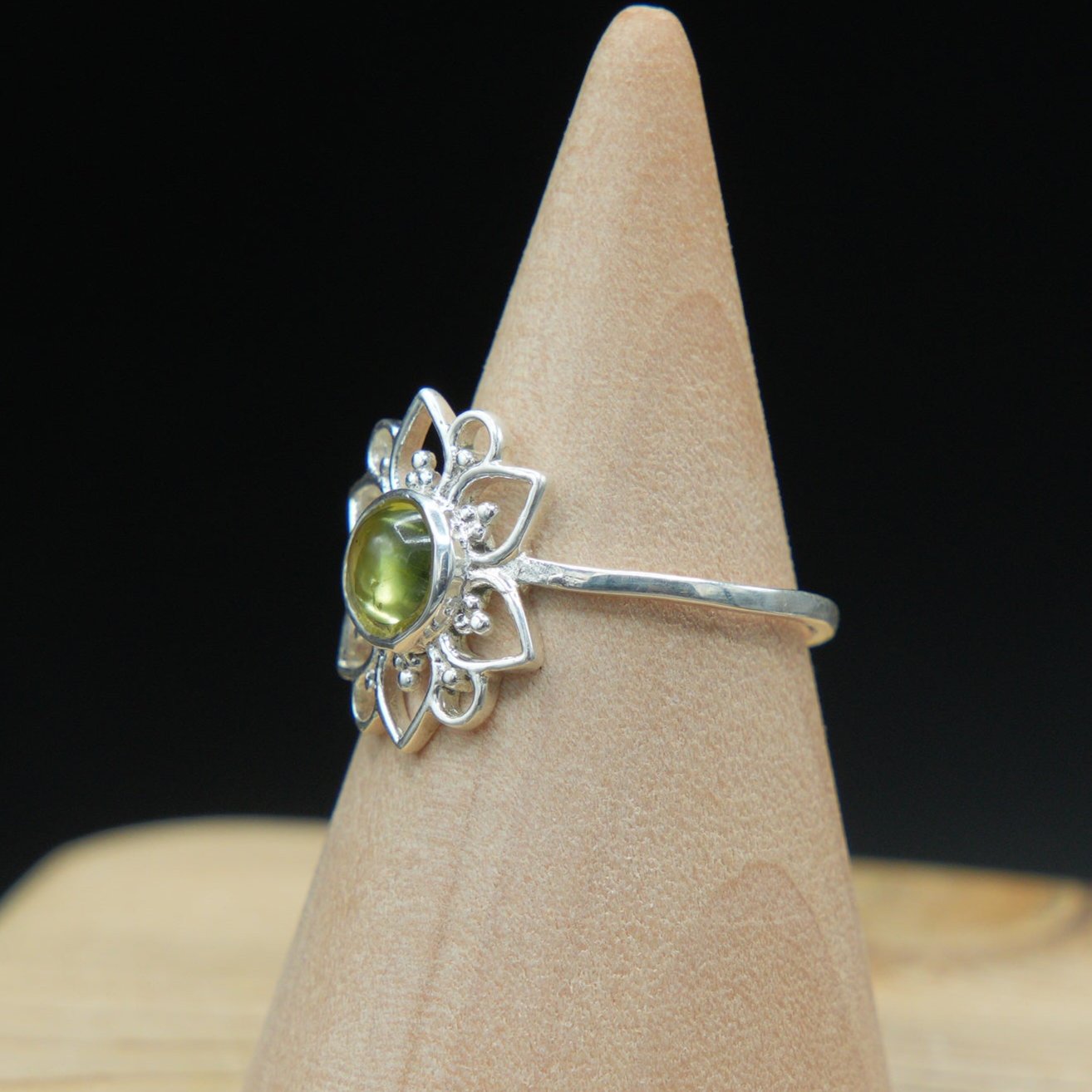 Peridot Ring in Sterling Silver, Handmade Jewelry, Size 9, Celestial Elegance, Abundance and Renewal Gift