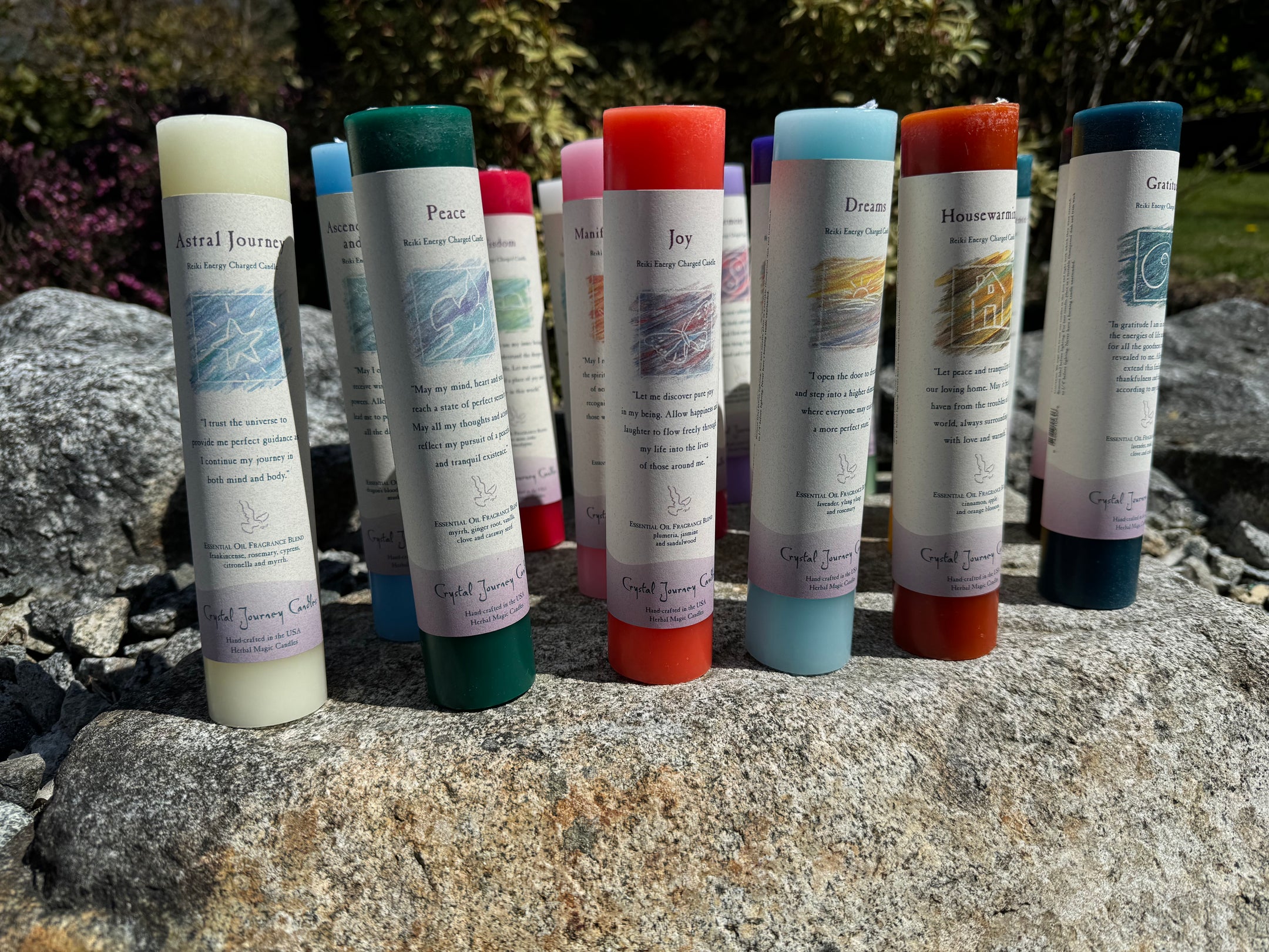 Crystal Journey Candle Reiki Charged Herbal Pillar Candles - 7" Tall - Choose from Various Scents for Healing and Meditation - The Celestial Boutique