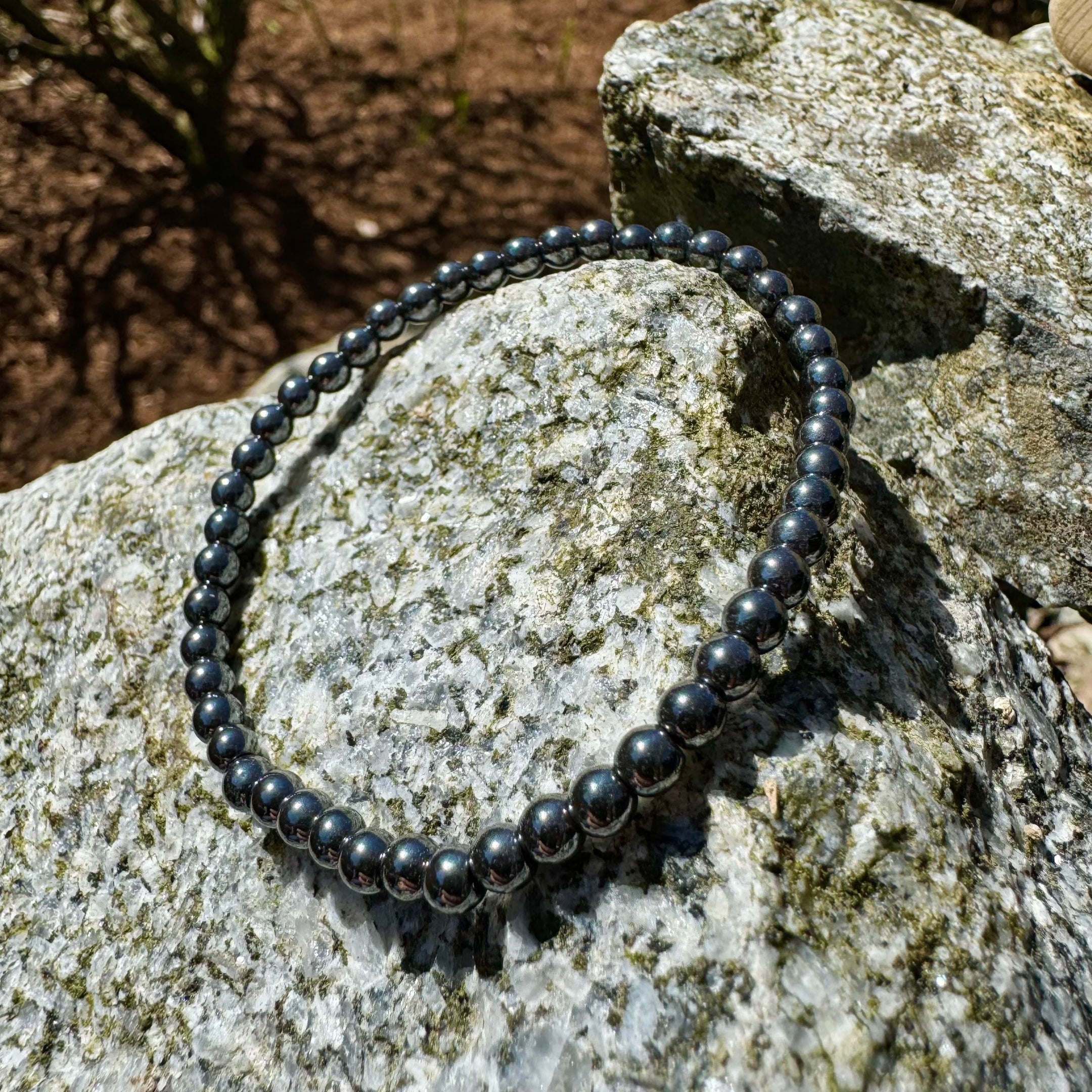 Natural Hematite 4mm Bead Bracelet with Stretch Band Elegant and