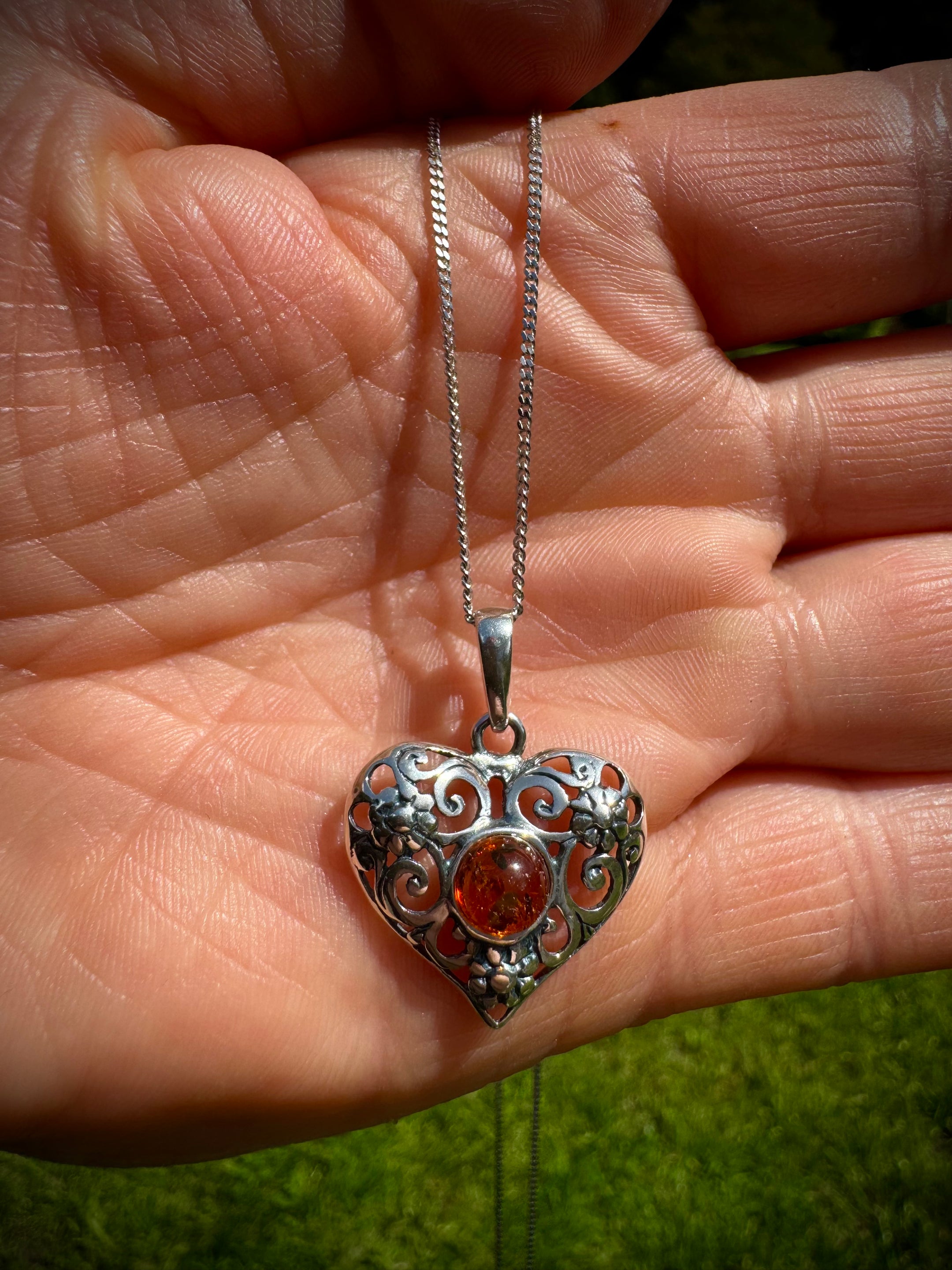 Amber Heart Pendant Necklace - 925 Sterling Silver, Beautiful Gemstone Jewelry, Perfect with or without Chain - The Celestial Boutique