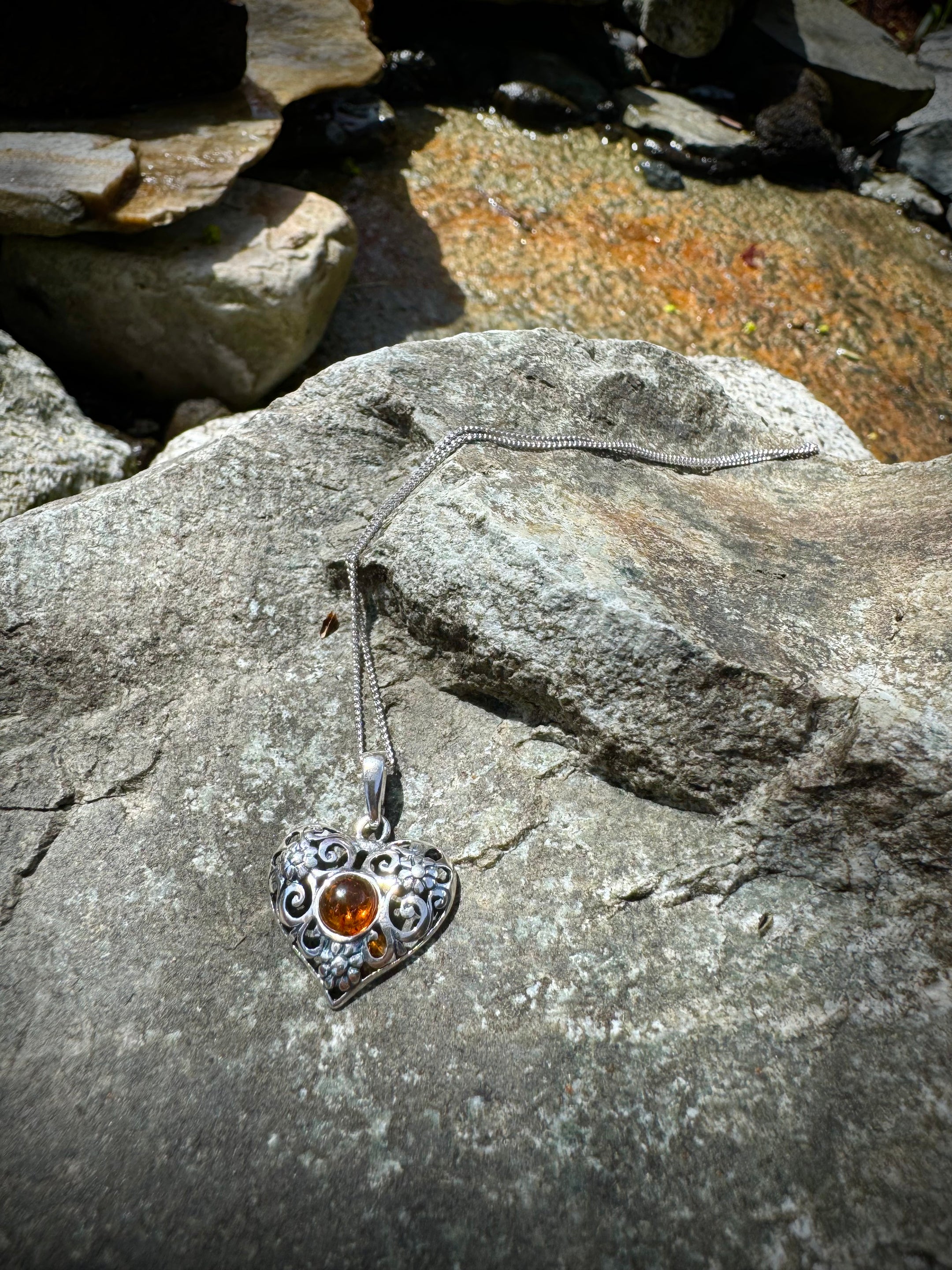 Amber Heart Pendant Necklace - 925 Sterling Silver, Beautiful Gemstone Jewelry, Perfect with or without Chain - The Celestial Boutique