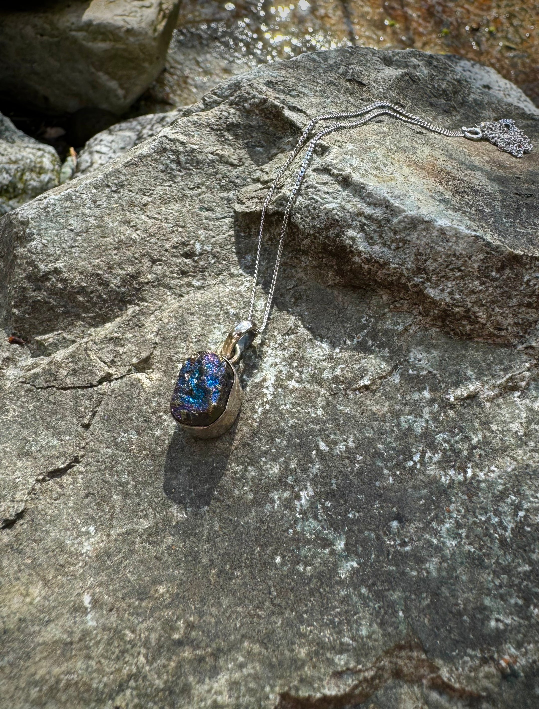 Chalcopyrite Druzy Pendant Necklace - 925 Sterling Silver, Beautiful with or without Chain! - The Celestial Boutique