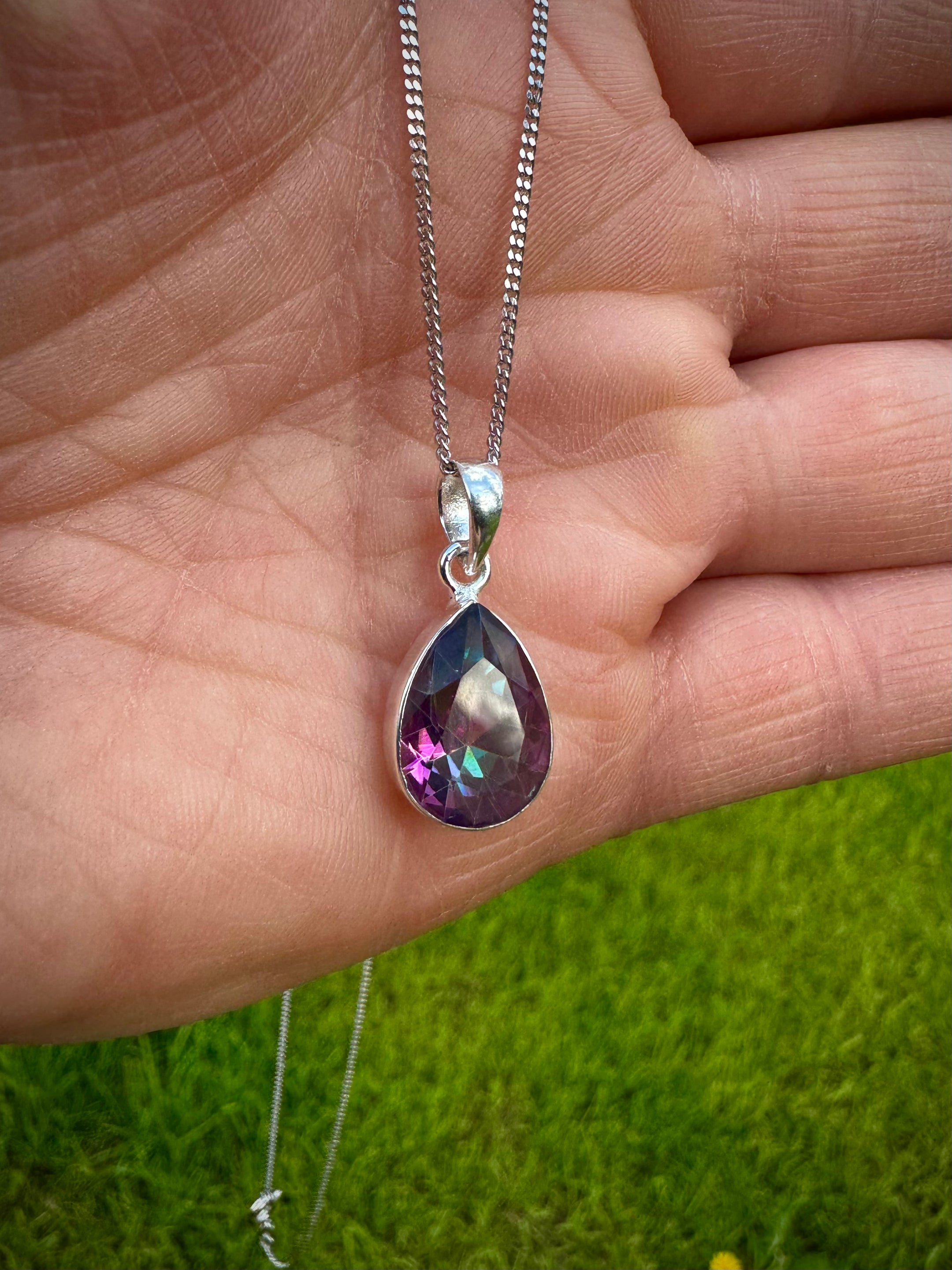 Mystic Topaz Faceted Pendant Necklace - 925 Sterling Silver, Beautiful with or without Chain! - The Celestial Boutique