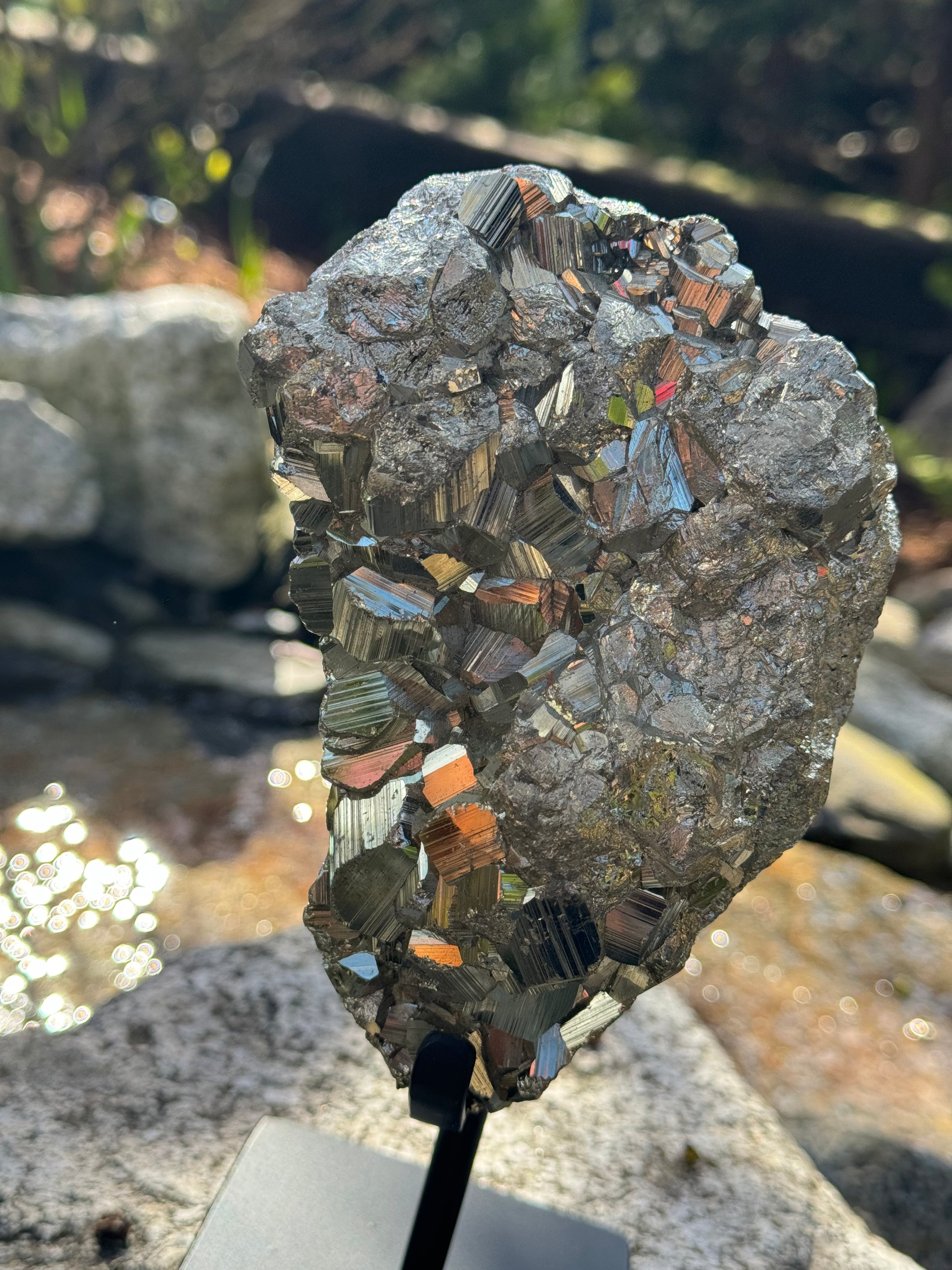 Amazing Brazilian Pyrite Cluster on Stand, 1.5 KG, A+ Super Extra Quality, Unique Collectible Piece - The Celestial Boutique