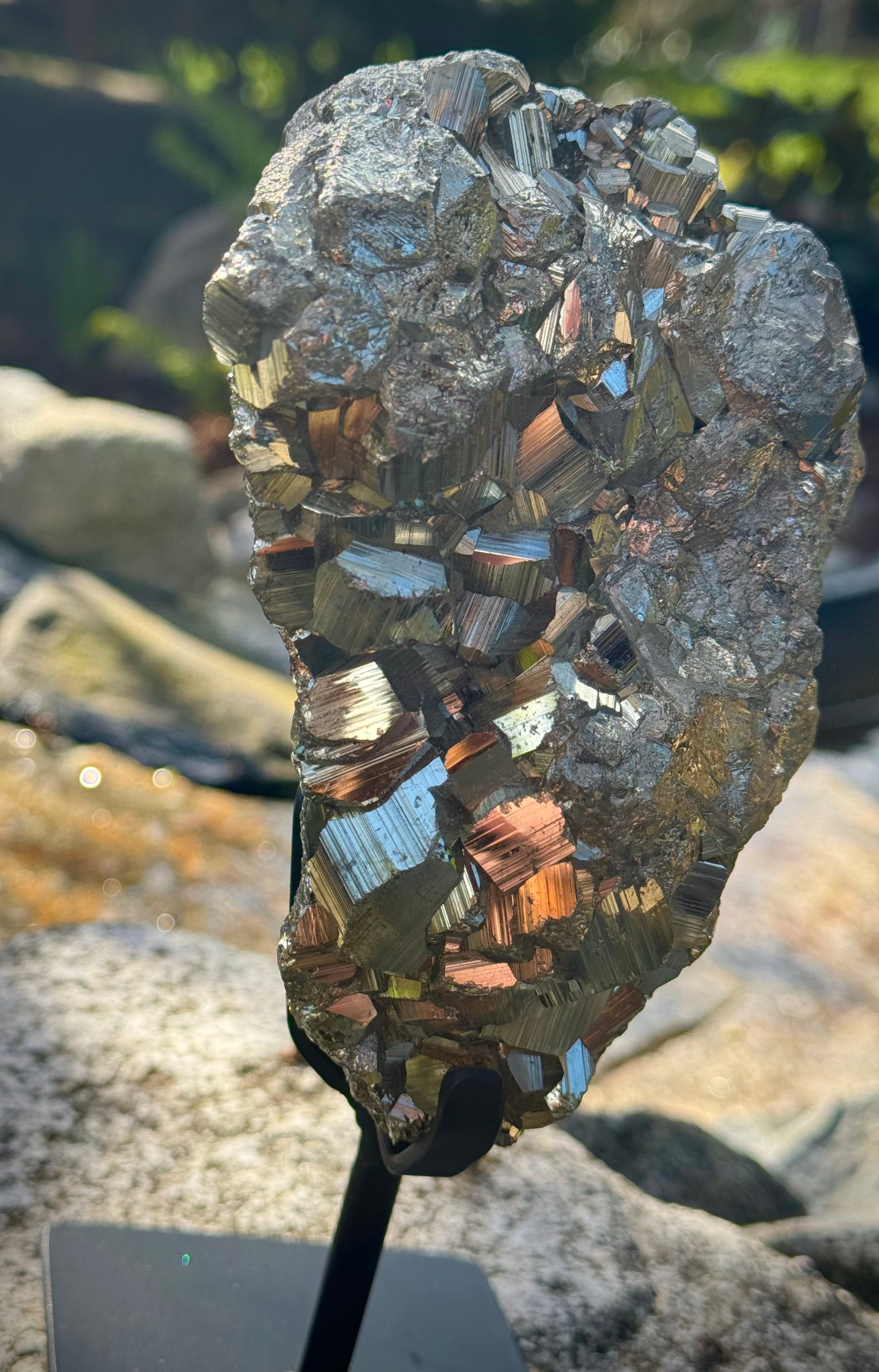 Amazing Brazilian Pyrite Cluster on Stand, 1.5 KG, A+ Super Extra Quality, Unique Collectible Piece - The Celestial Boutique