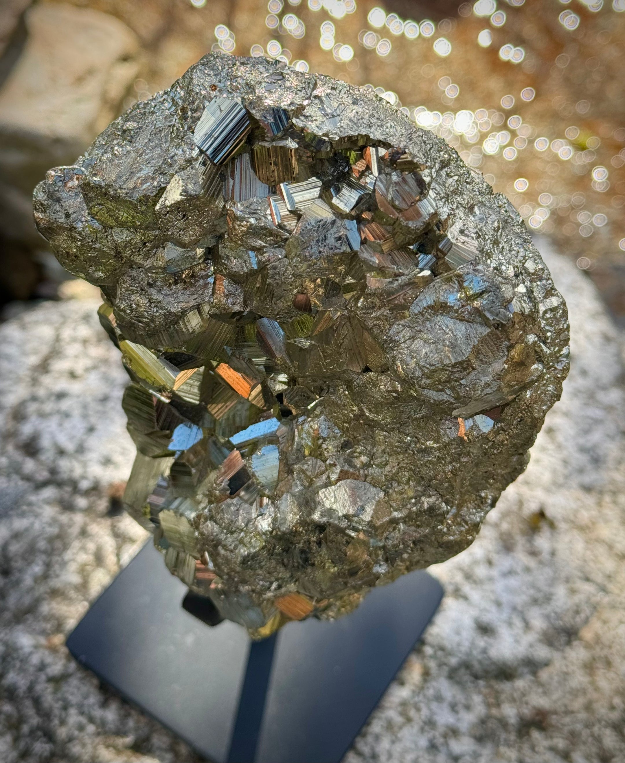 Amazing Brazilian Pyrite Cluster on Stand, 1.5 KG, A+ Super Extra Quality, Unique Collectible Piece - The Celestial Boutique