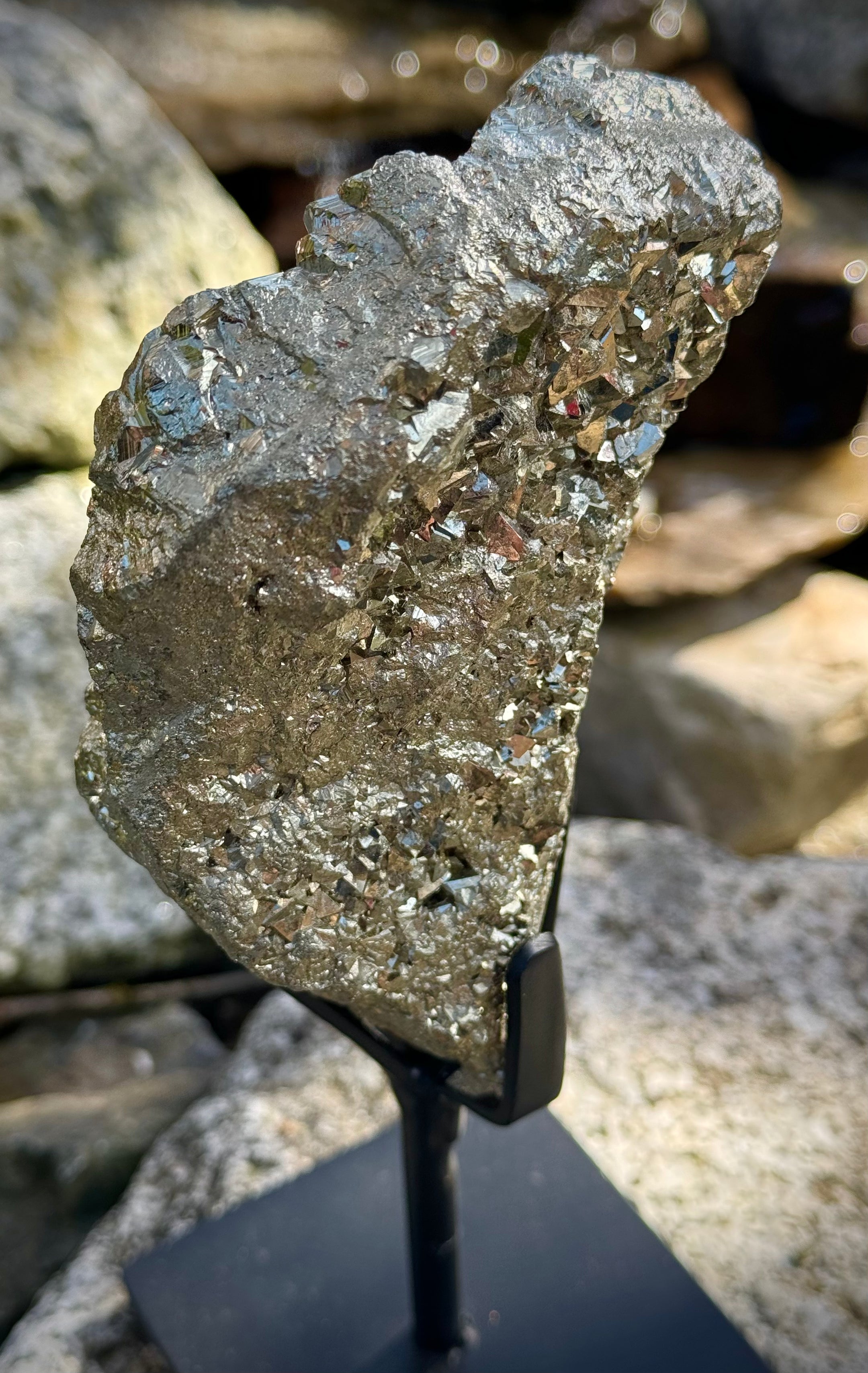 Amazing Brazilian Pyrite Cluster on Stand, 1.5 KG, A+ Super Extra Quality, Unique Collectible Piece - The Celestial Boutique