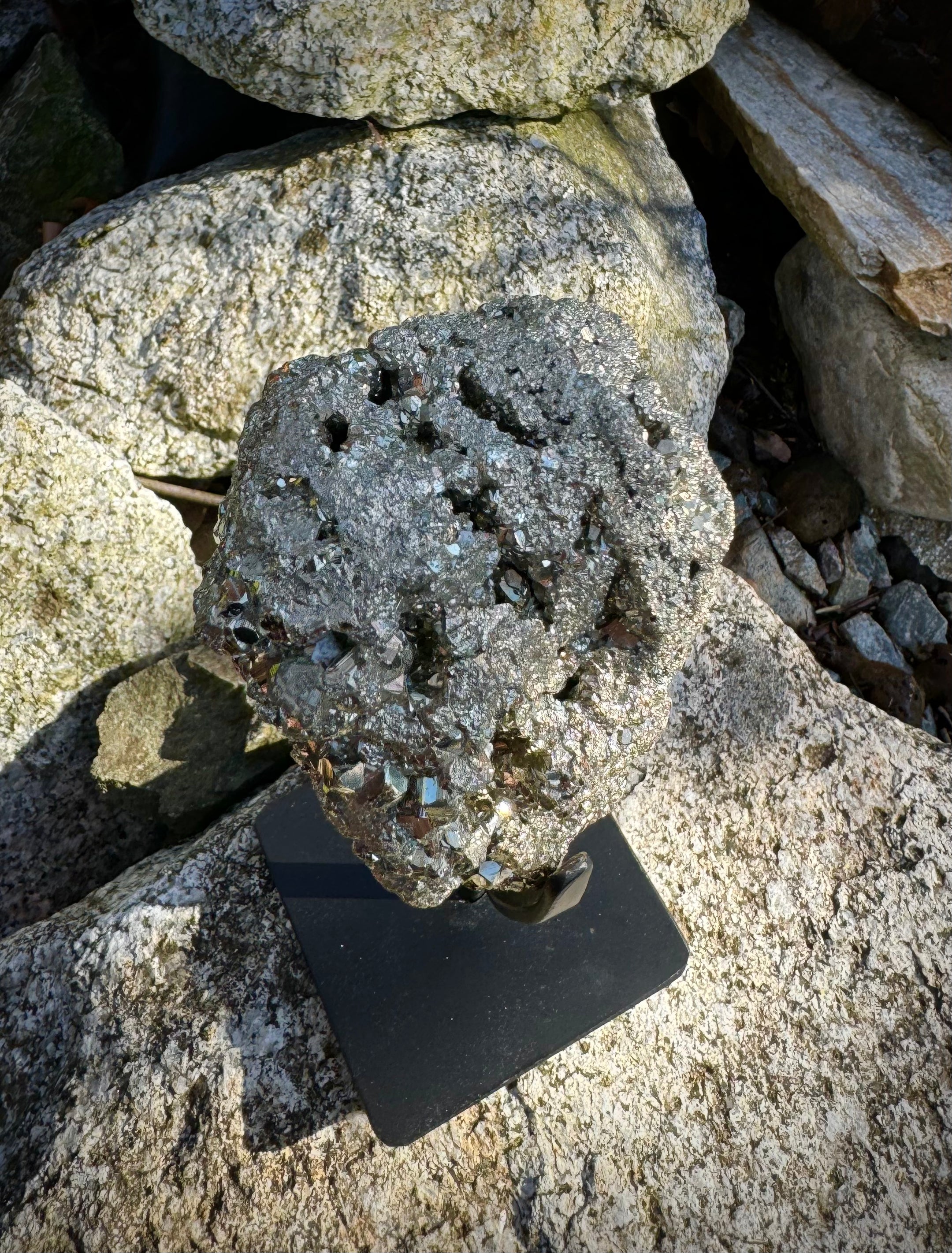 Amazing Brazilian Pyrite Cluster on Stand, 1.15 KG, A+ Super Extra Quality, Unique Collectible Piece - The Celestial Boutique