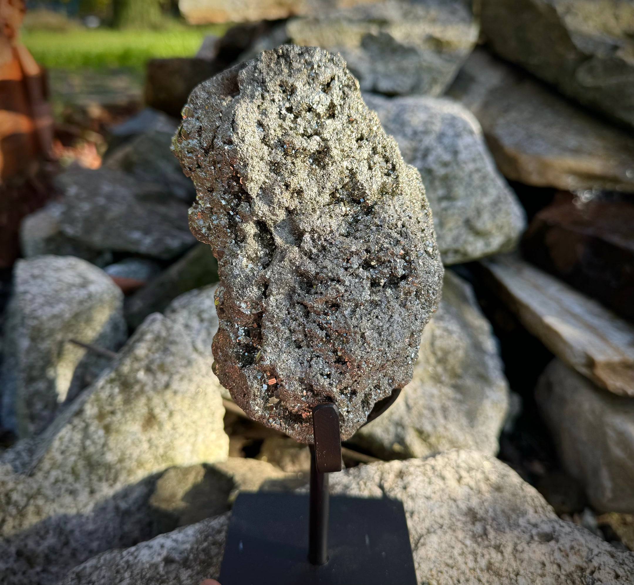 Amazing Brazilian Pyrite Cluster on Stand, 1.6 KG, A+ Super Extra Quality, Unique Collectible Piece - The Celestial Boutique