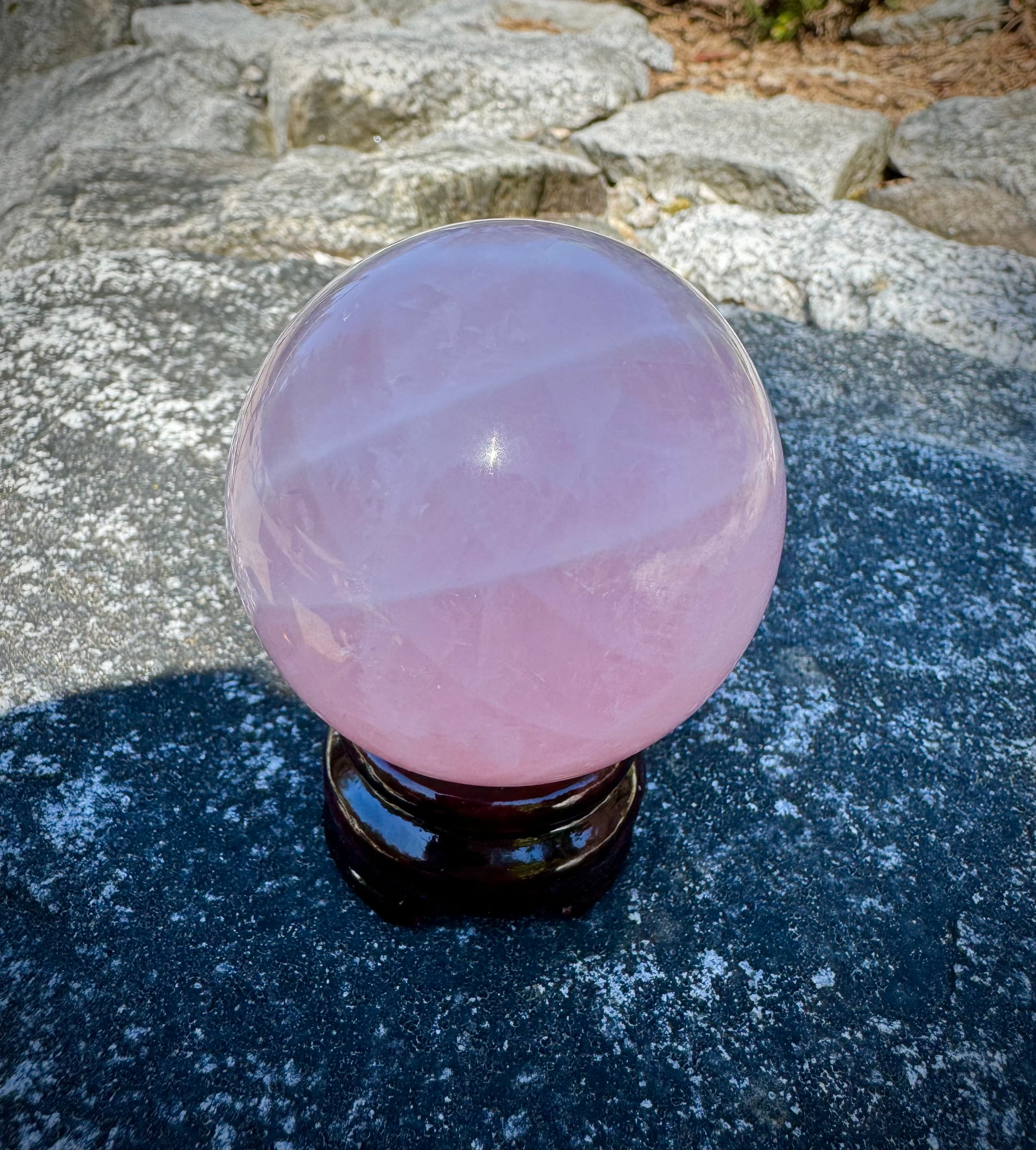 Beautiful and Authentic Rose Quartz Sphere from Brazil with Stand 59mm, A++ Quality - The Celestial Boutique