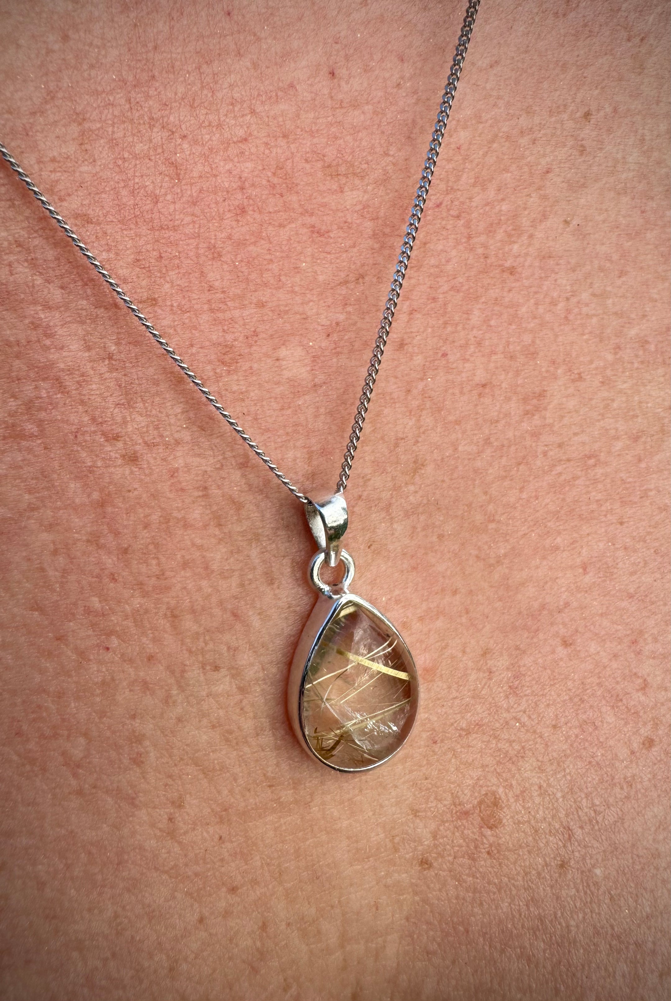 Golden Rutilated Quartz Pendant Necklace - 925 Sterling Silver, Beautiful with or without Chain! - The Celestial Boutique