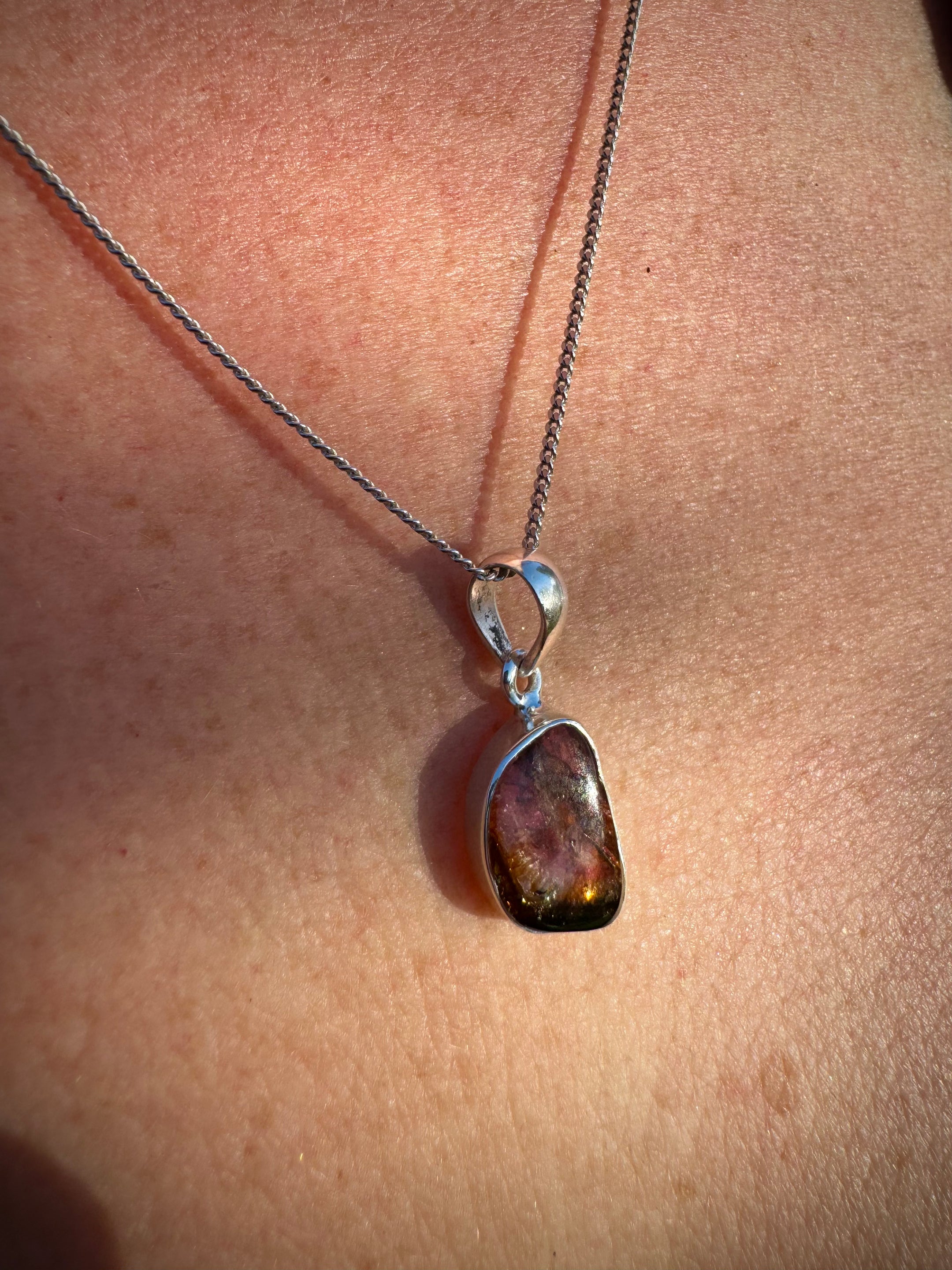 Watermelon Tourmaline Pendant Necklace - 925 Sterling Silver, Beautiful with or without Chain! - The Celestial Boutique