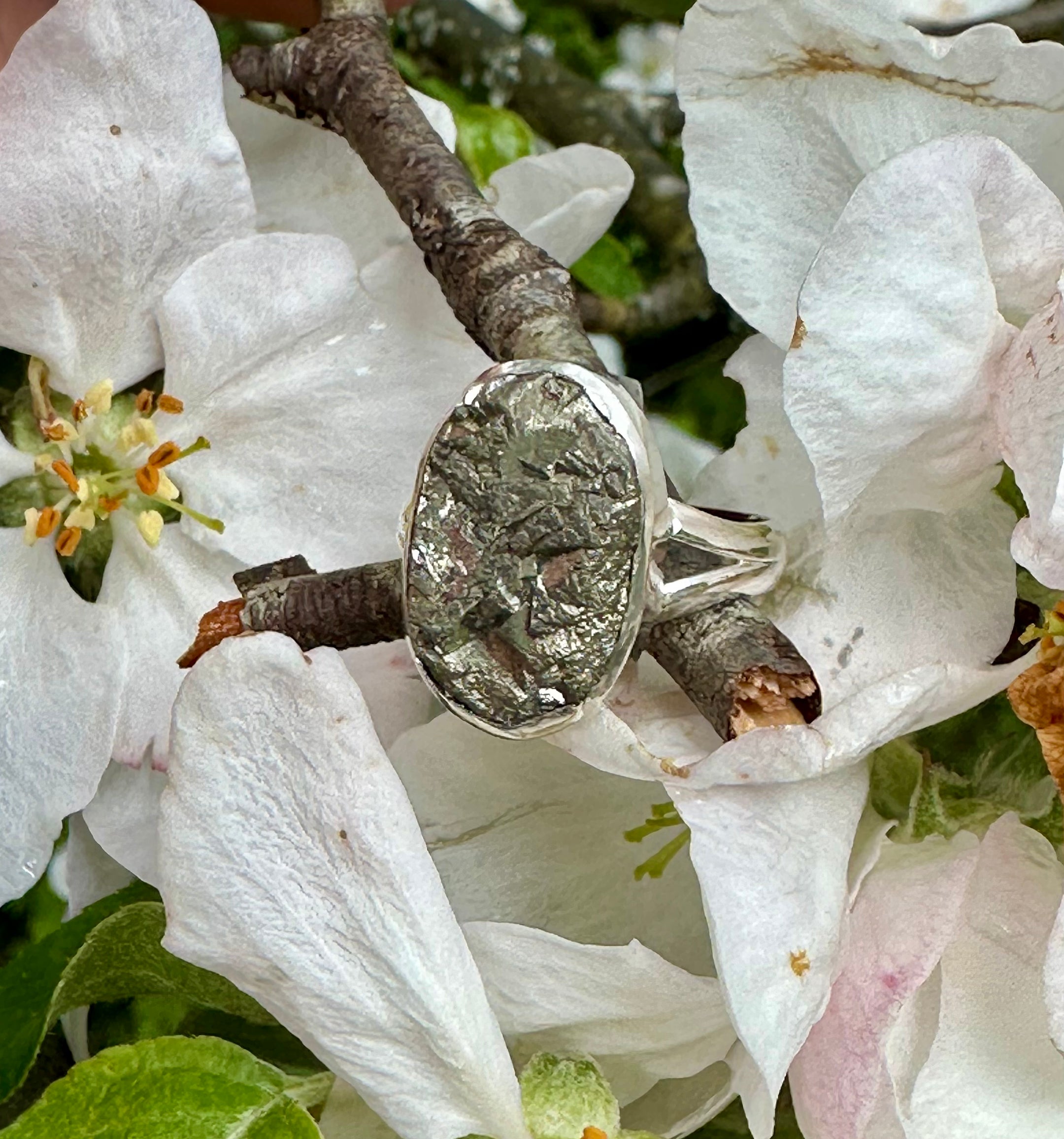 Bague en cristal Pyrite Druzy - Argent sterling 925, belle et authentique, taille 8