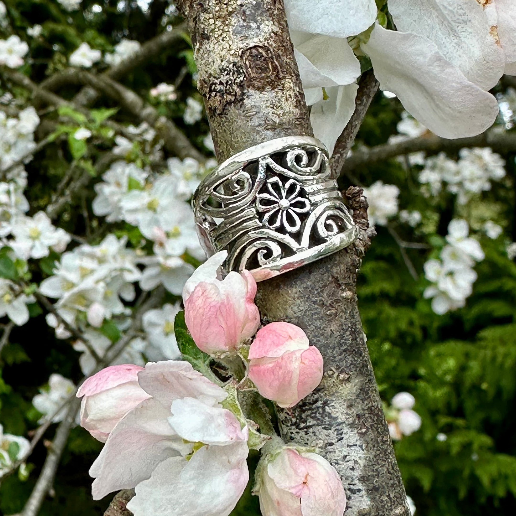 Bague à fleurs complexes, argent sterling 925, beau et authentique, bijoux élégants, cadeau unique