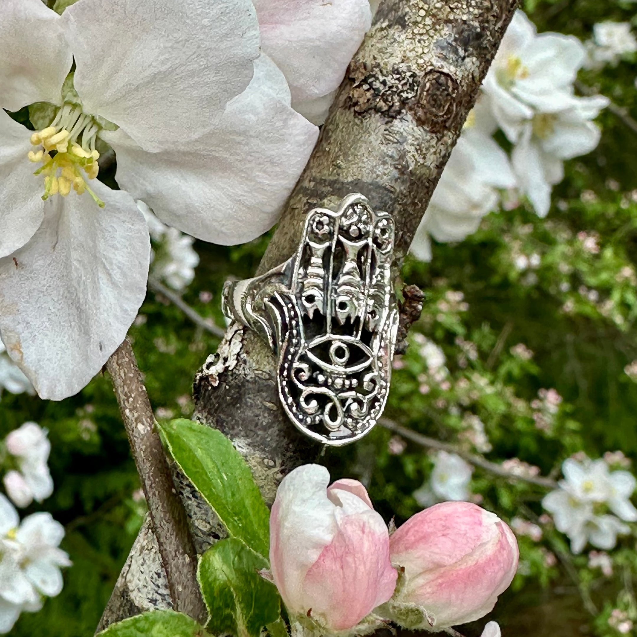 Fatima Hand Hamsa Ring, 925 Sterling Silver, Beautiful and Authentic, Elegant Jewelry, Symbolic Gift - The Celestial Boutique