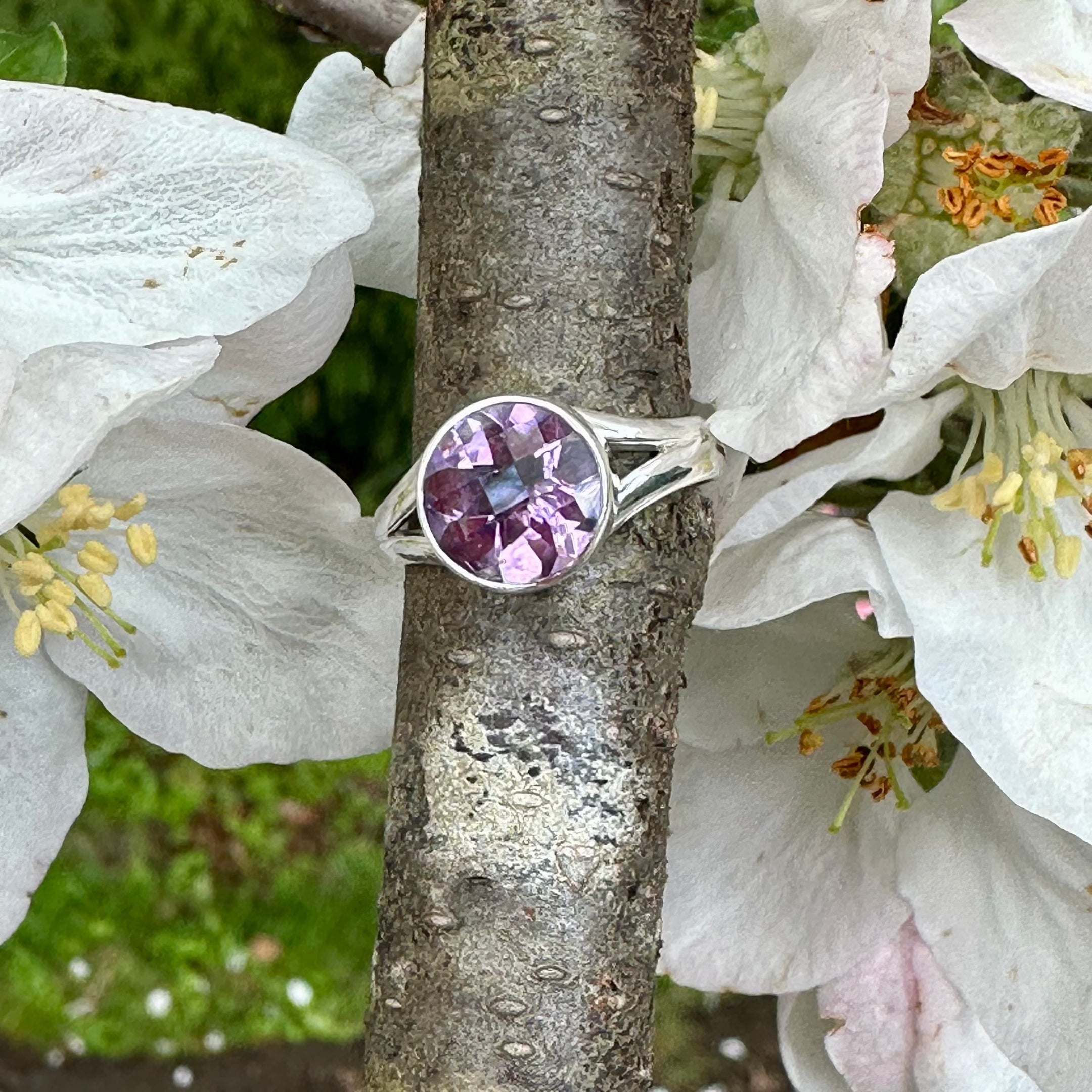 Bague en cristal à facettes améthyste, argent sterling 925, belle et authentique, taille 7, bijoux élégants, cadeau unique