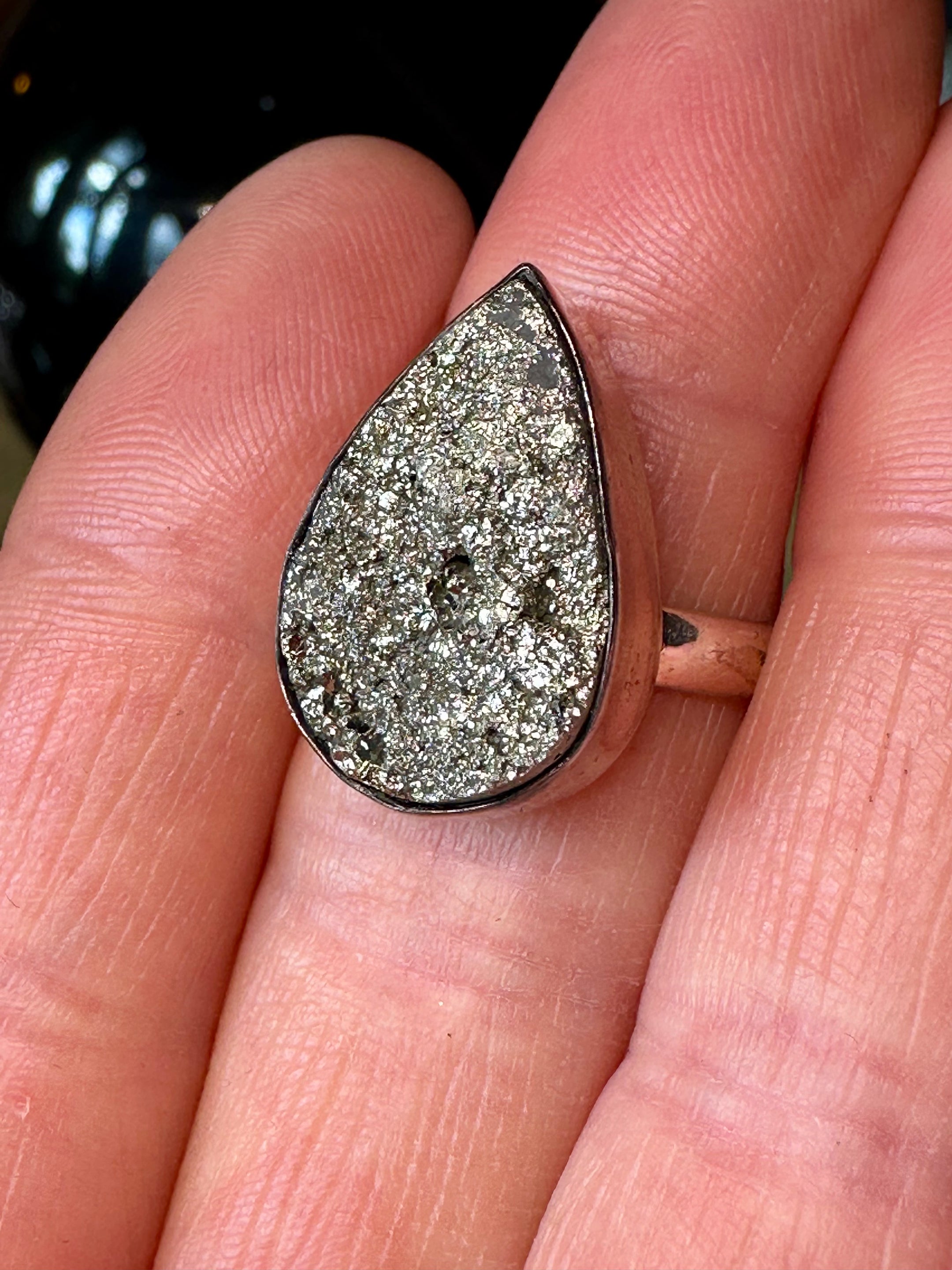 Bague en cristal Pyrite Druzy - Argent sterling 925, belle et authentique, taille 8