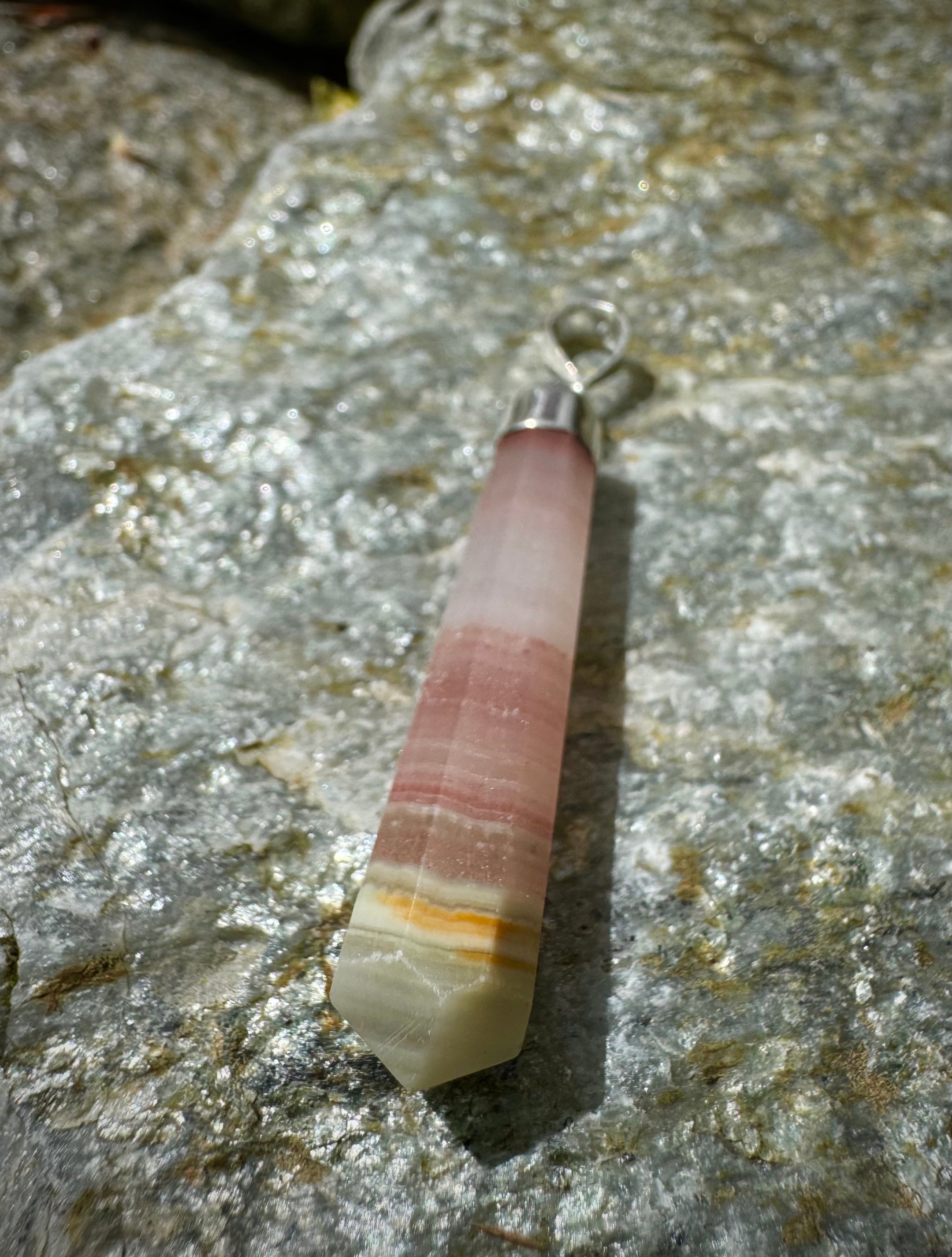 Polished Pink Aragonite Point Pendant Sterling Silver .925, Beautiful Gemstone Jewelry - The Celestial Boutique