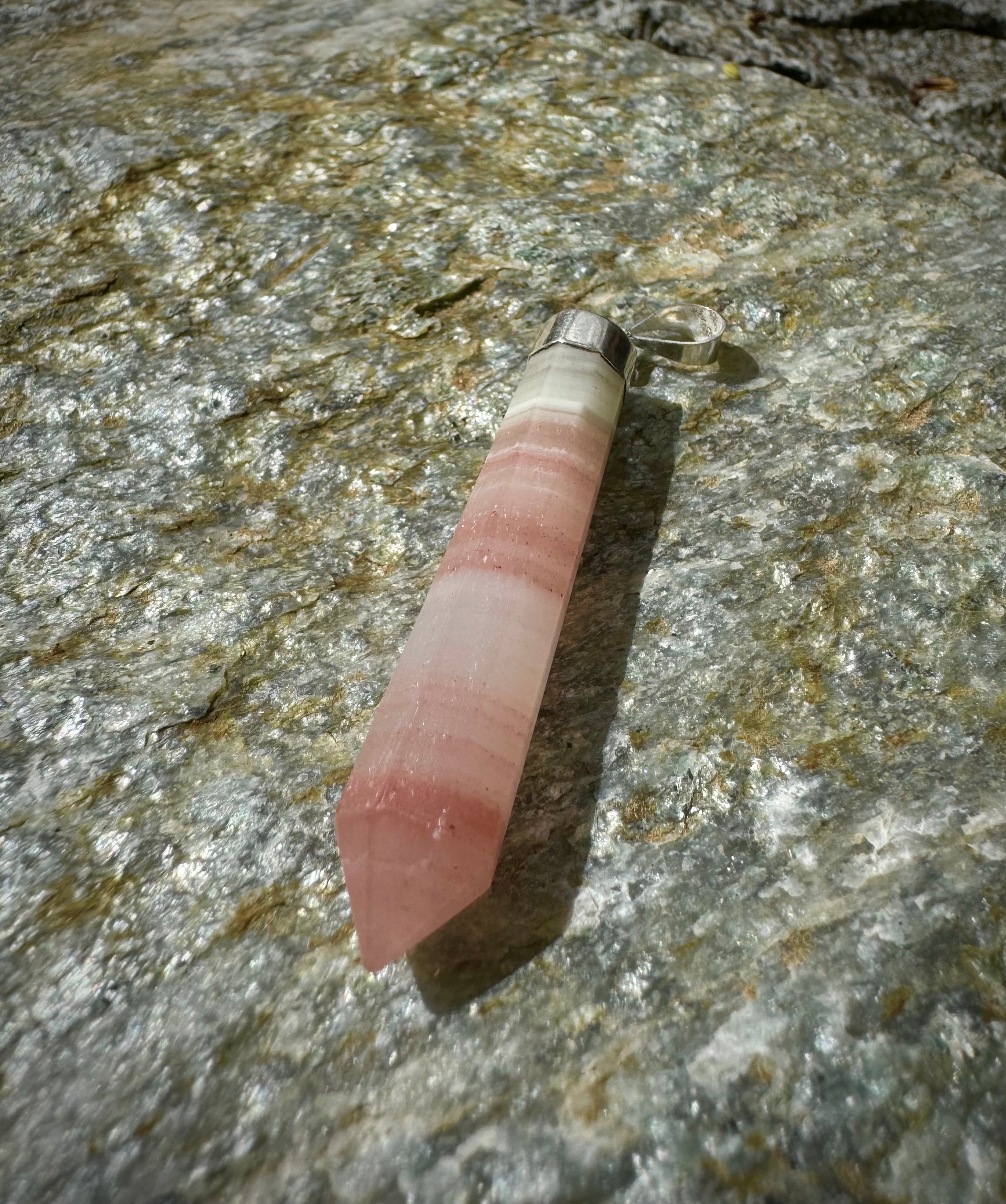 Polished Pink Aragonite Point Pendant Sterling Silver .925, Beautiful Gemstone Jewelry - The Celestial Boutique